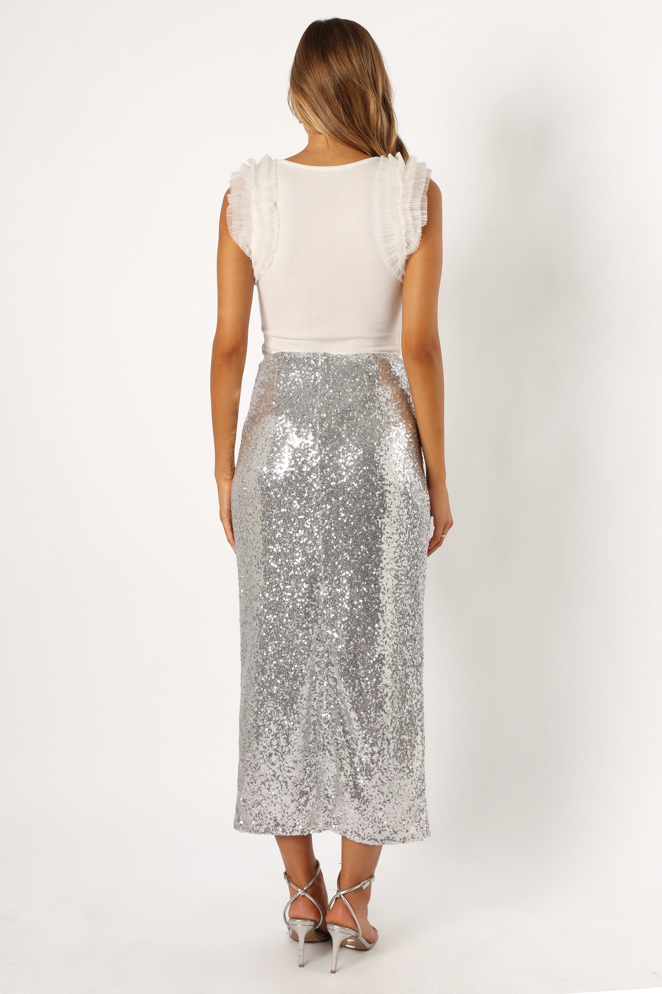 Wren Sequin Midi Skirt - Silver sold by Petal & Pup product image thumbnail 4