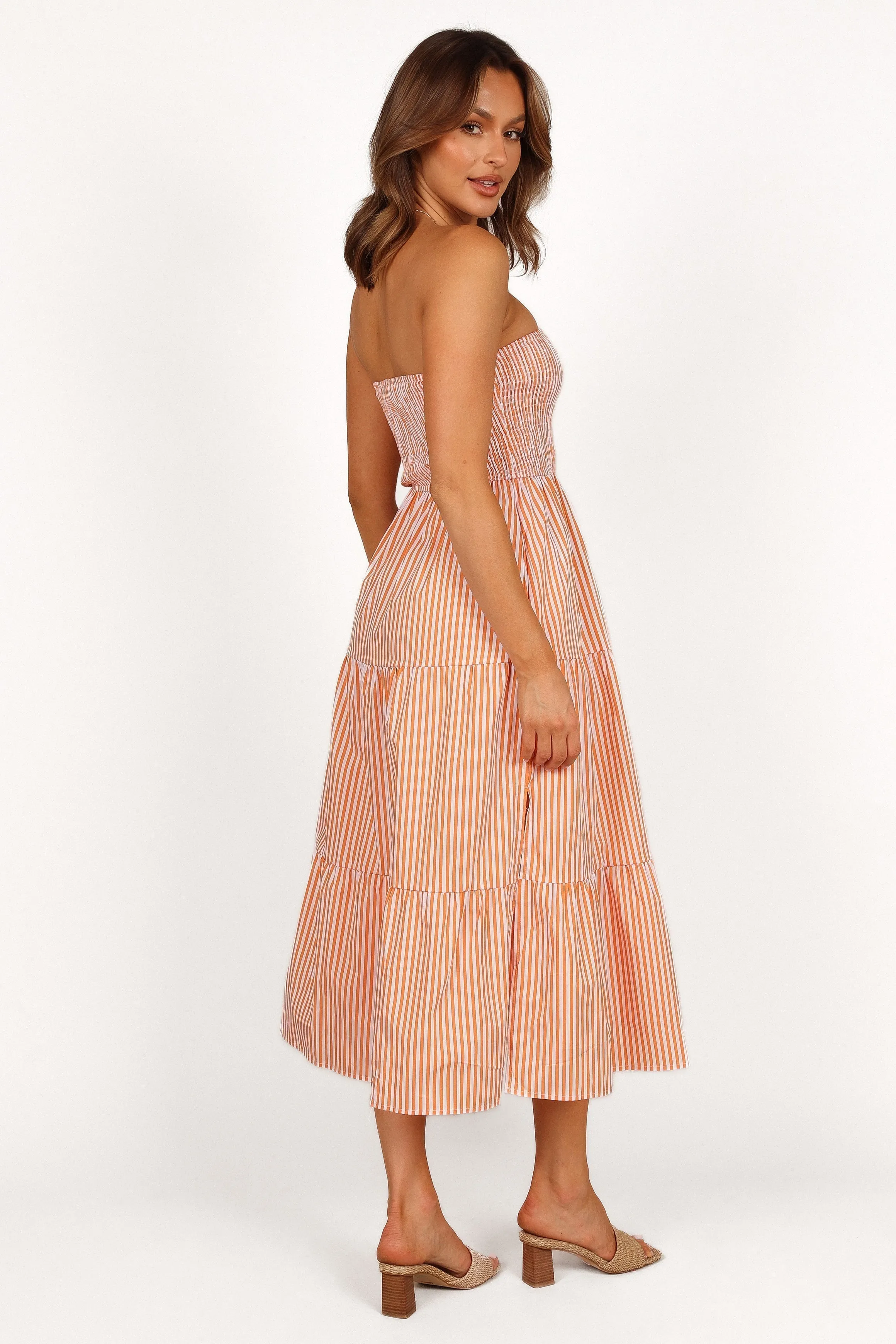 Maisie Strapless Midi Dress - Orange Stripe sold by Petal & Pup product image thumbnail 4
