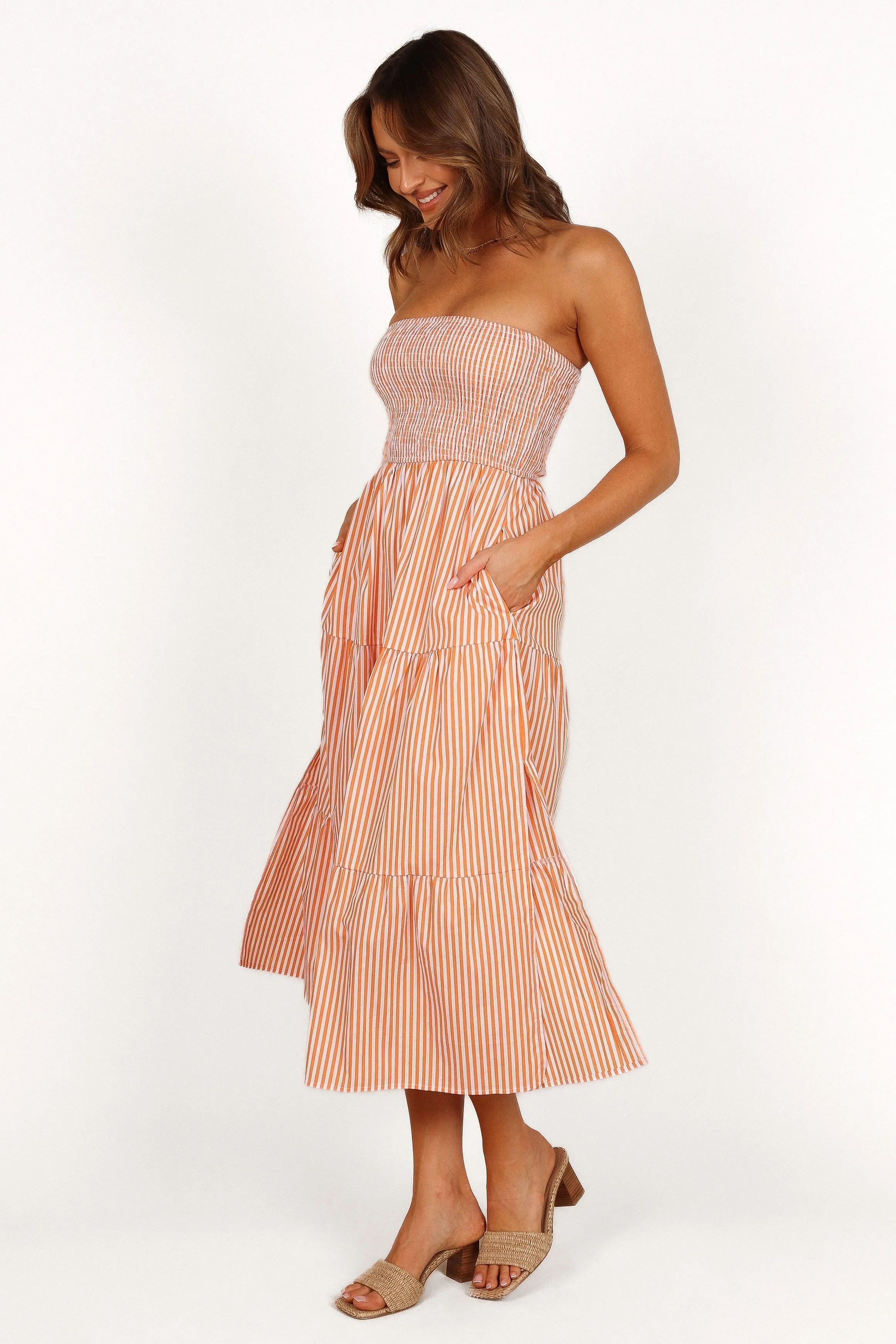 Maisie Strapless Midi Dress - Orange Stripe sold by Petal & Pup product image thumbnail 2