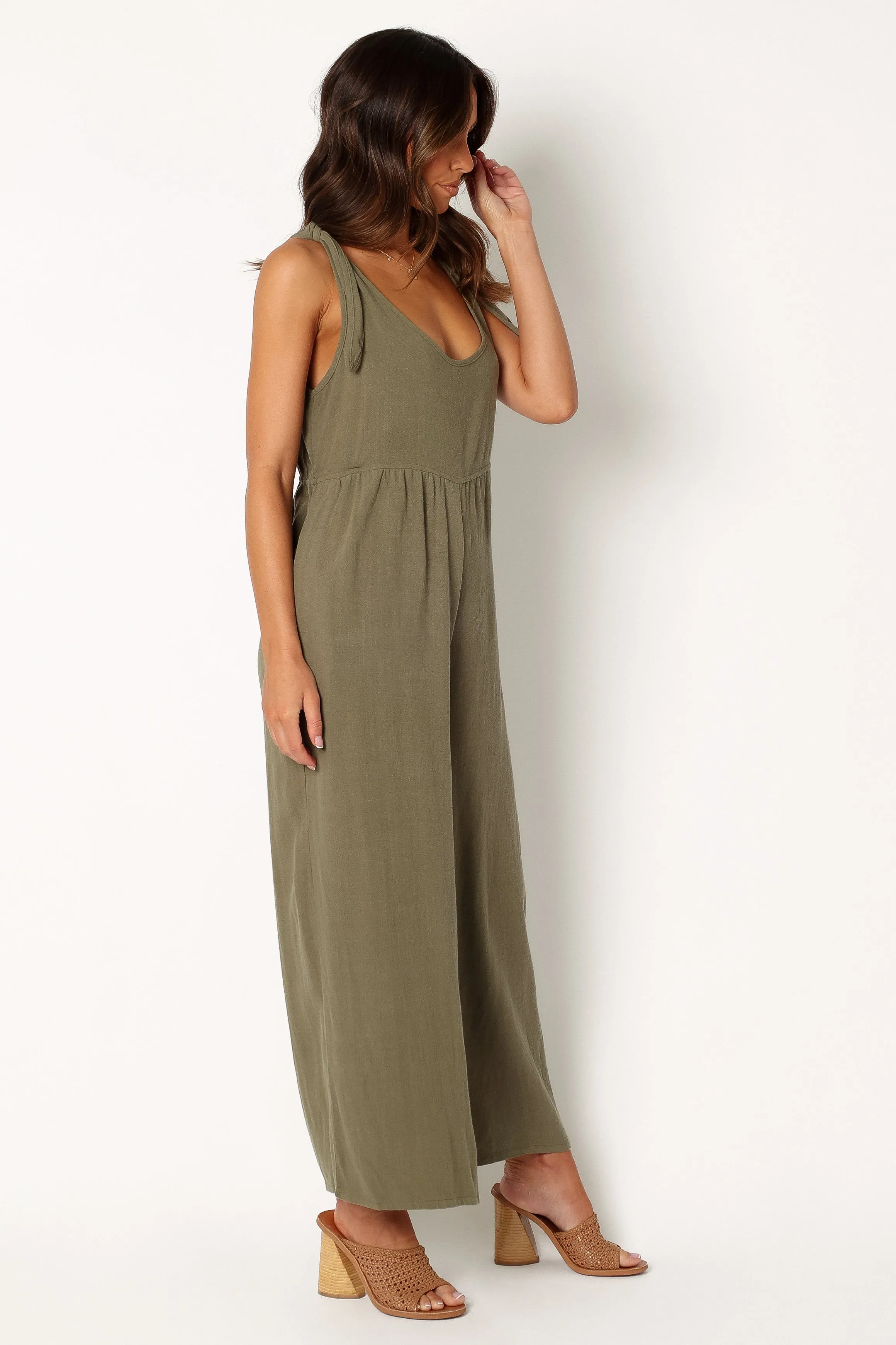 Ayla Linen Jumpsuit - Olive sold by Petal & Pup product image thumbnail 4