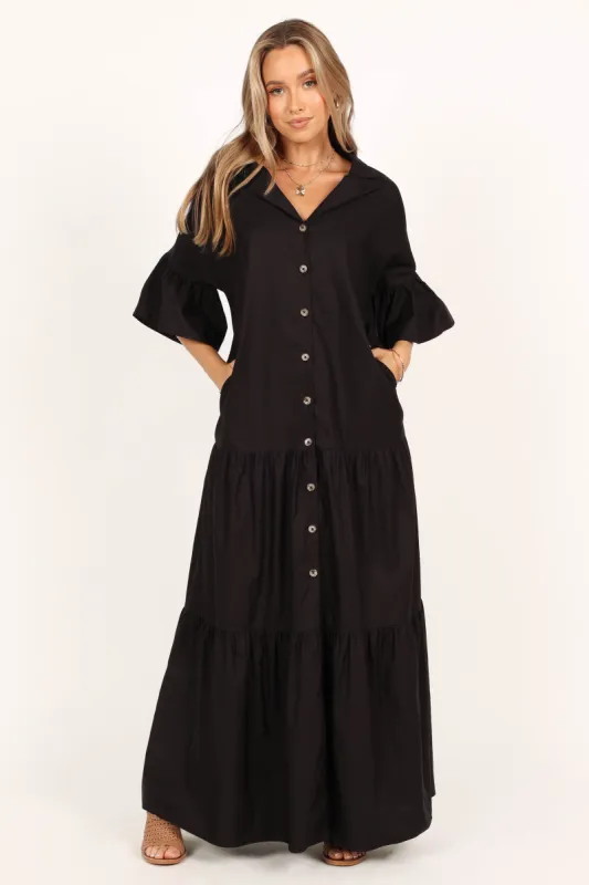 Aimee Button Front Maxi Dress - Black sold by Petal & Pup