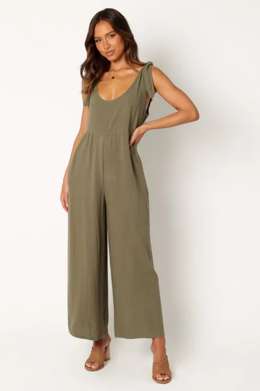 Ayla Linen Jumpsuit - Olive sold by Petal & Pup