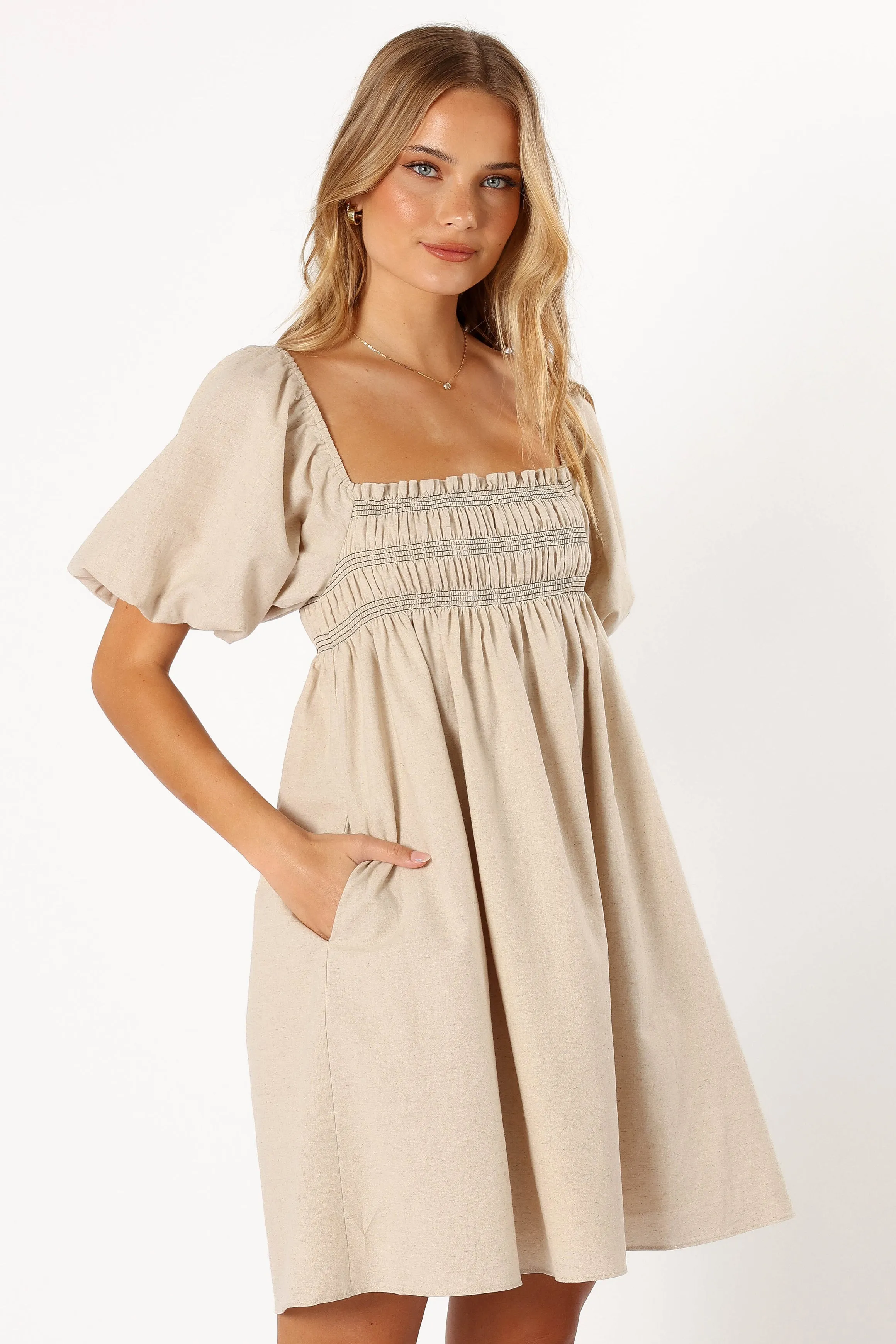 Jorja Contrast Stitch Mini Dress - Oatmeal sold by Petal & Pup product image thumbnail 4