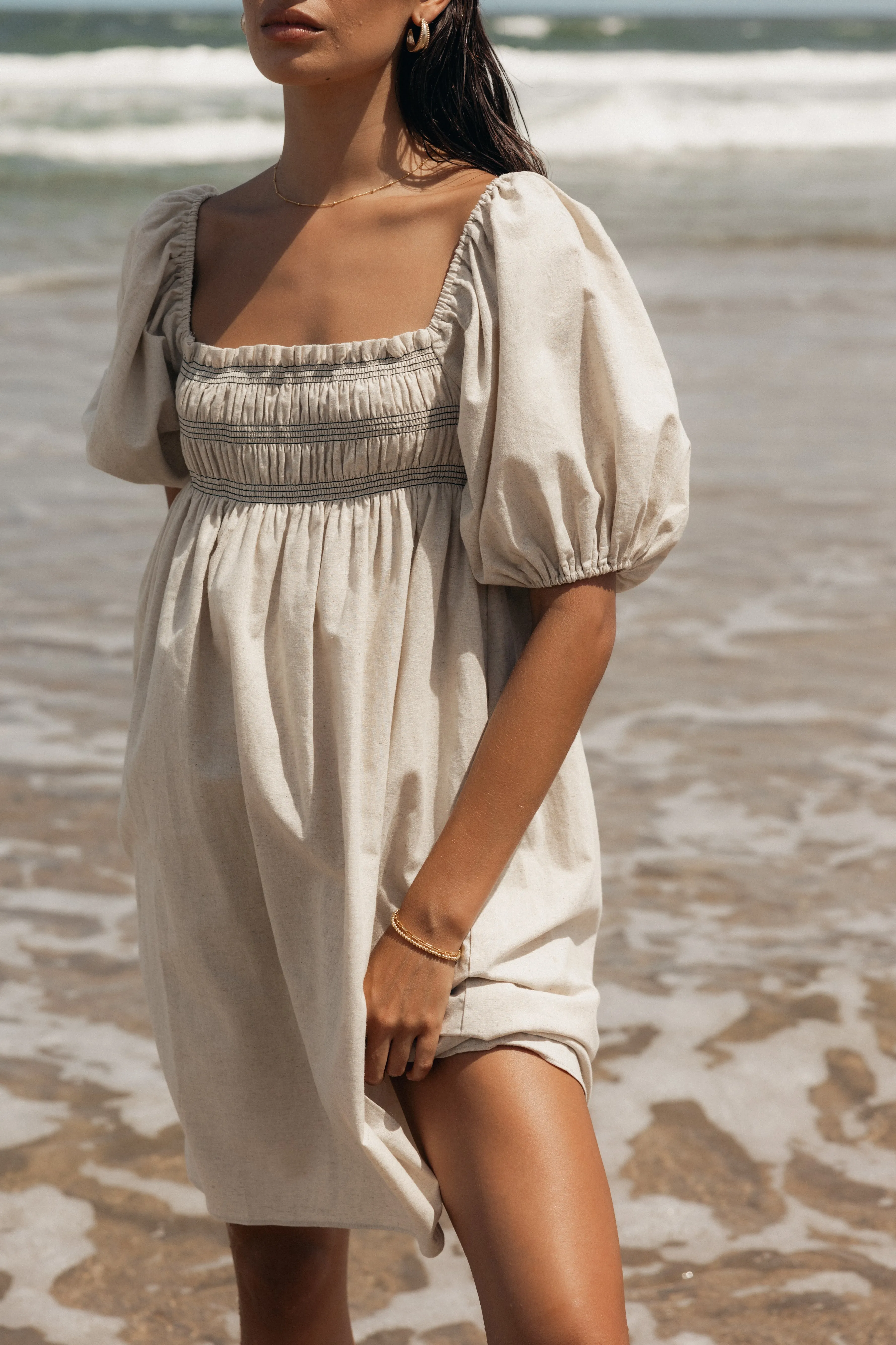 Jorja Contrast Stitch Mini Dress - Oatmeal sold by Petal & Pup product image thumbnail 2