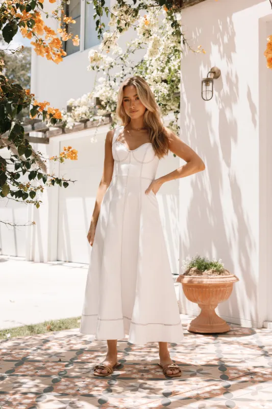 Everly Crossback Midi Dress - White Denim sold by Petal & Pup