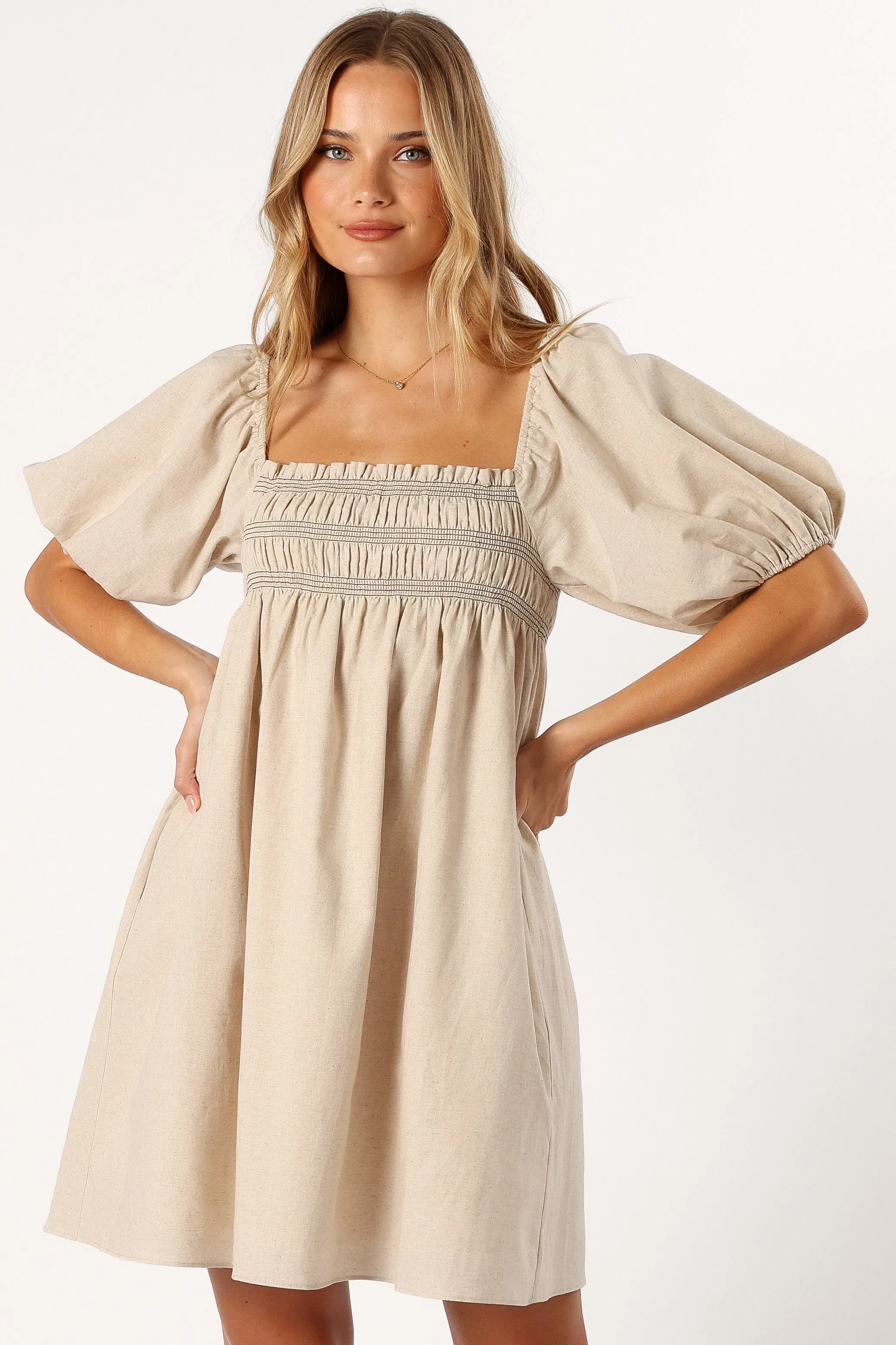 Jorja Contrast Stitch Mini Dress - Oatmeal sold by Petal & Pup product image thumbnail 3