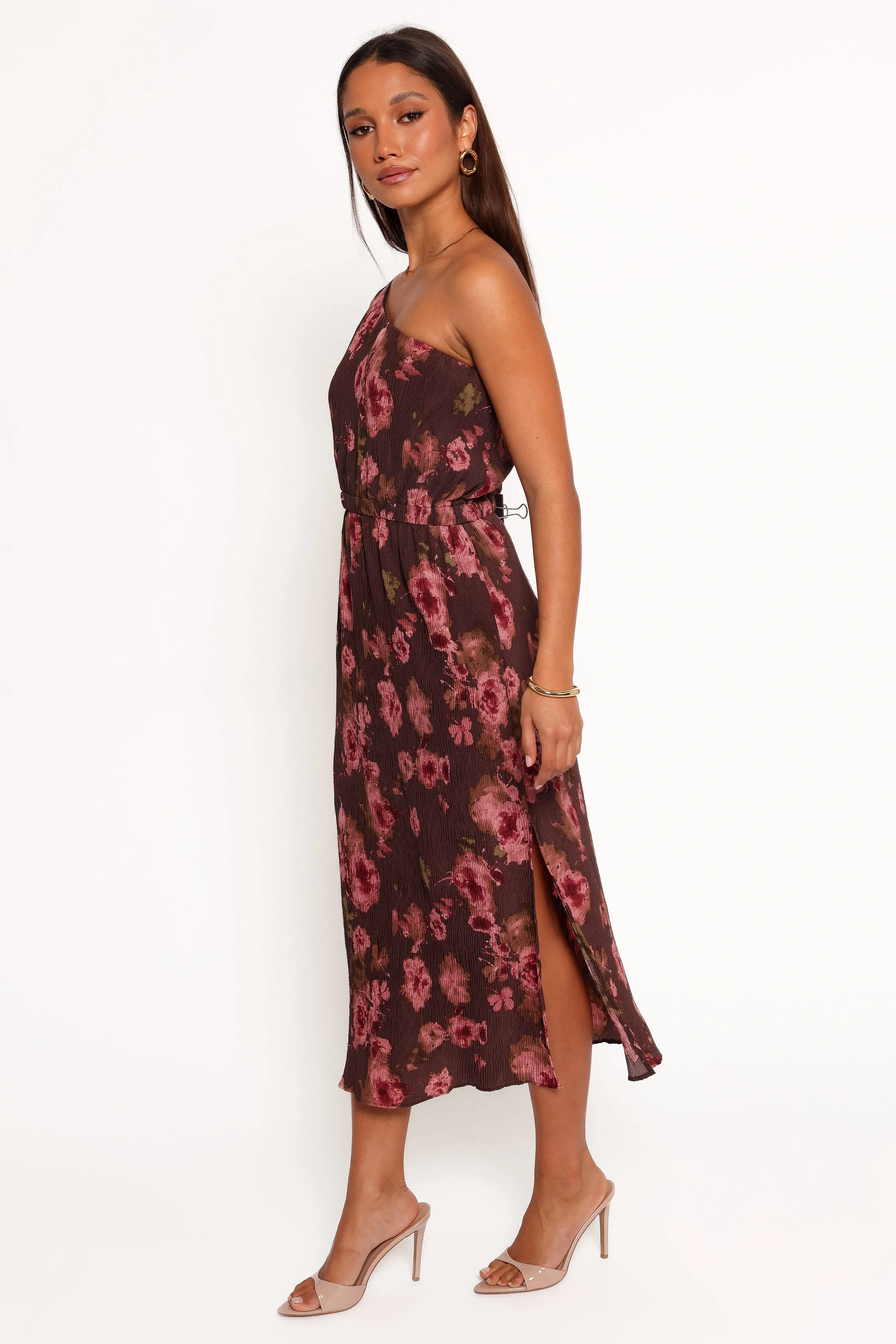 Pontee One Shoulder Pleated Midi Dress - Black/Purple sold by Petal & Pup product image thumbnail 5