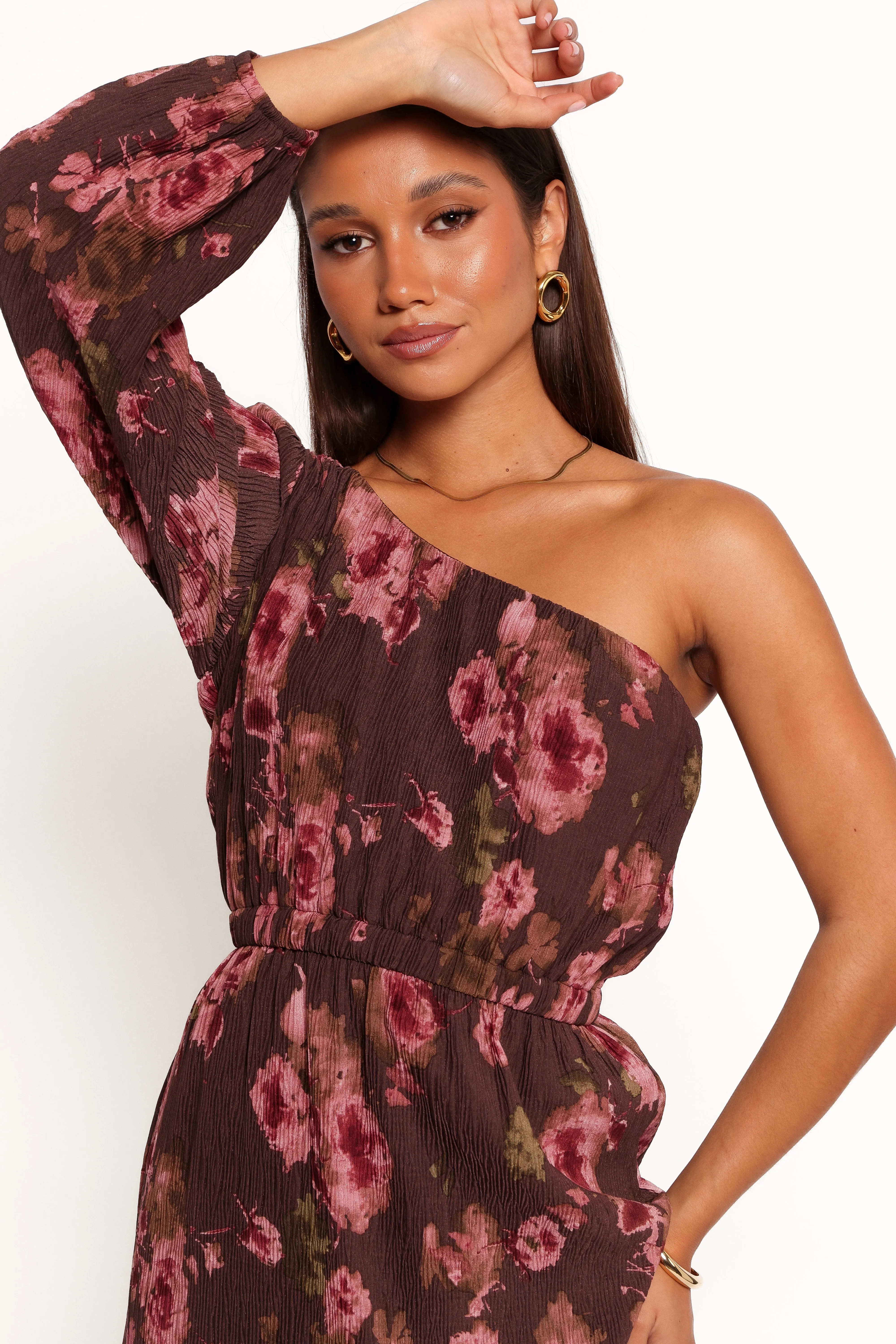 Pontee One Shoulder Pleated Midi Dress - Black/Purple sold by Petal & Pup product image thumbnail 4