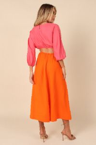 Affection Mid Sleeve Waist Cutout Midi Dress - Pink/Orange sold by Petal & Pup