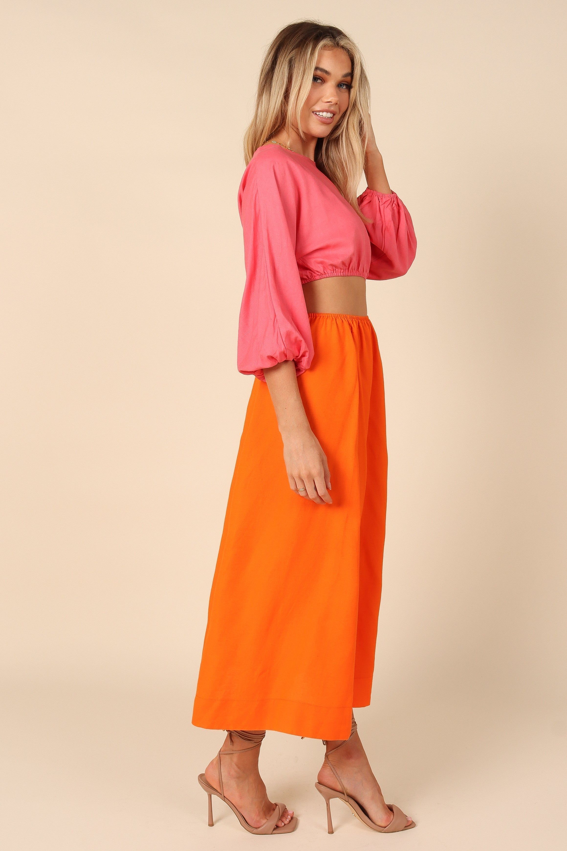 Affection Mid Sleeve Waist Cutout Midi Dress - Pink/Orange sold by Petal & Pup product image thumbnail 5