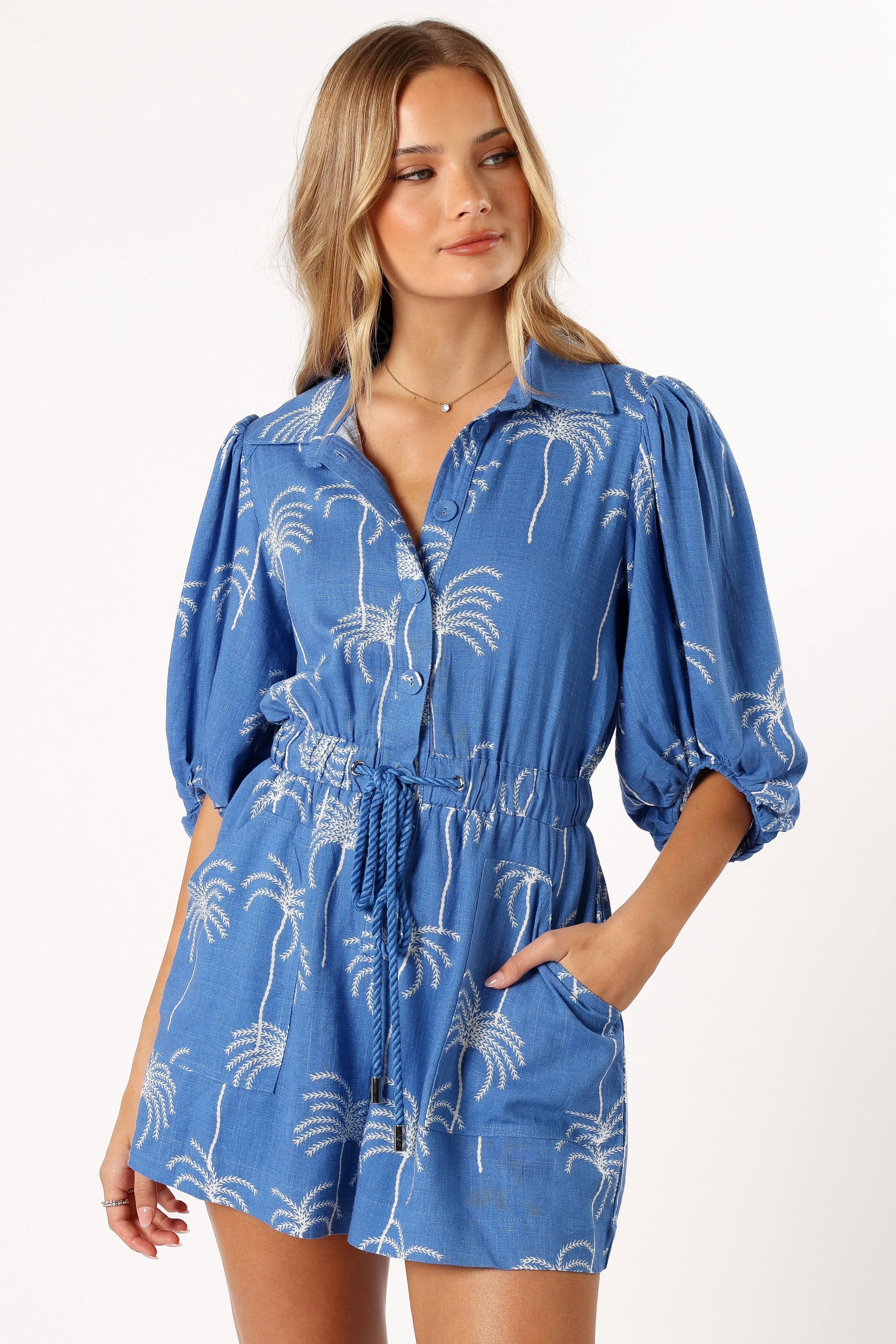 Gina Romper - Blue Print sold by Petal & Pup