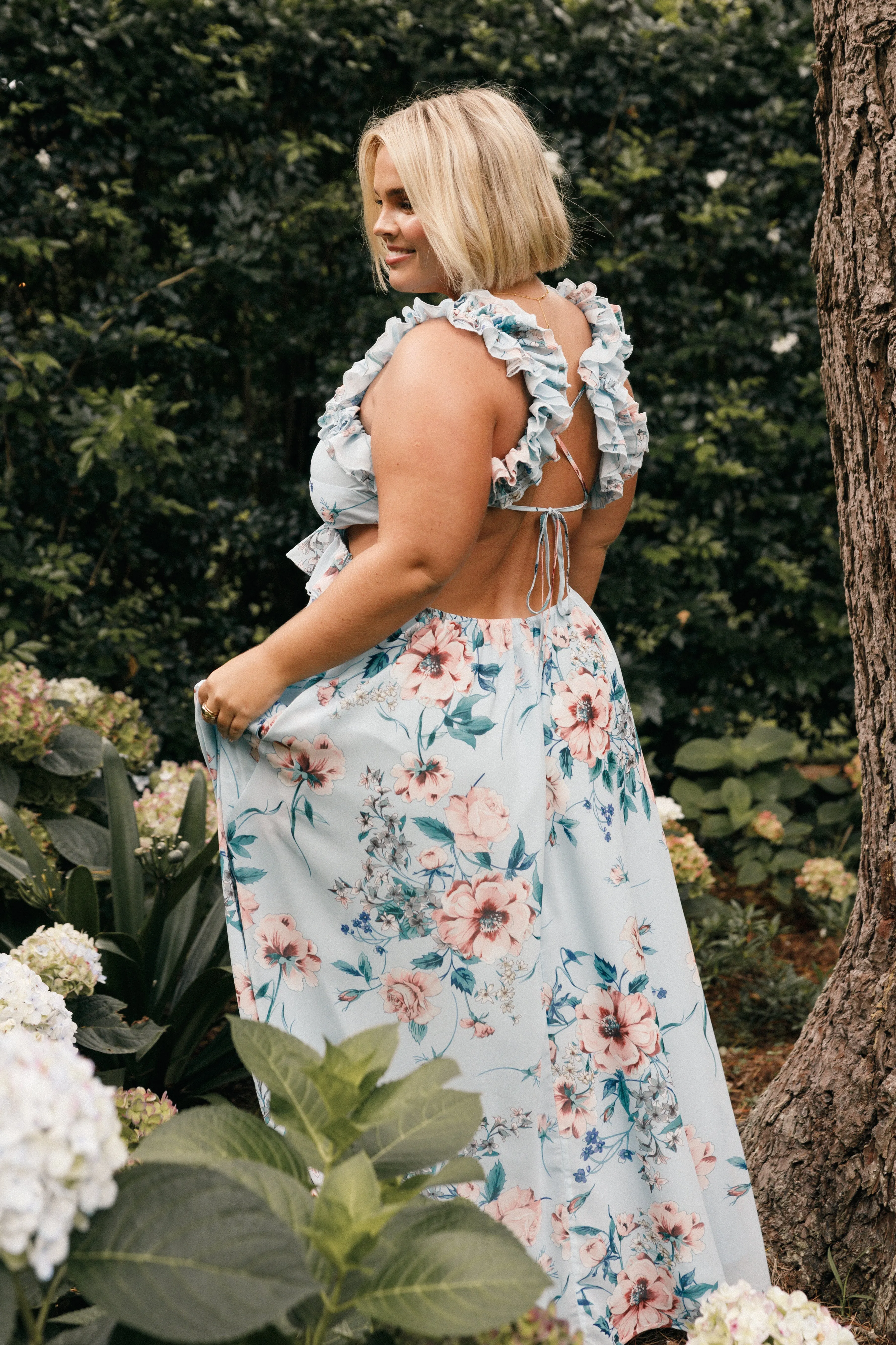 Lucah Frill Shoulder Maxi Dress - Blue Floral sold by Petal & Pup product image thumbnail 2