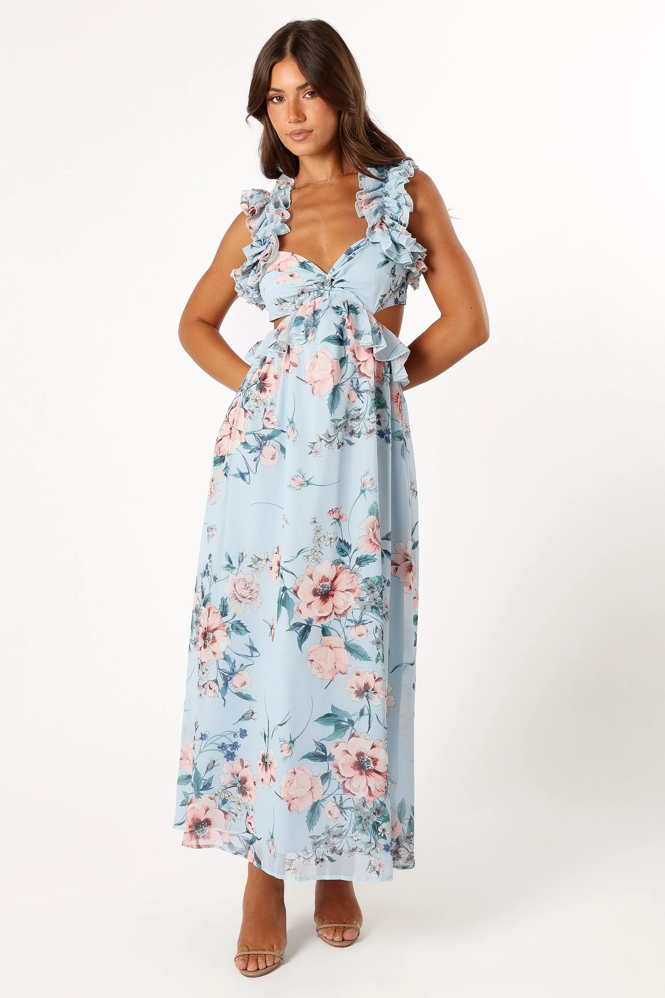 Lucah Frill Shoulder Maxi Dress - Blue Floral sold by Petal & Pup product image thumbnail 5