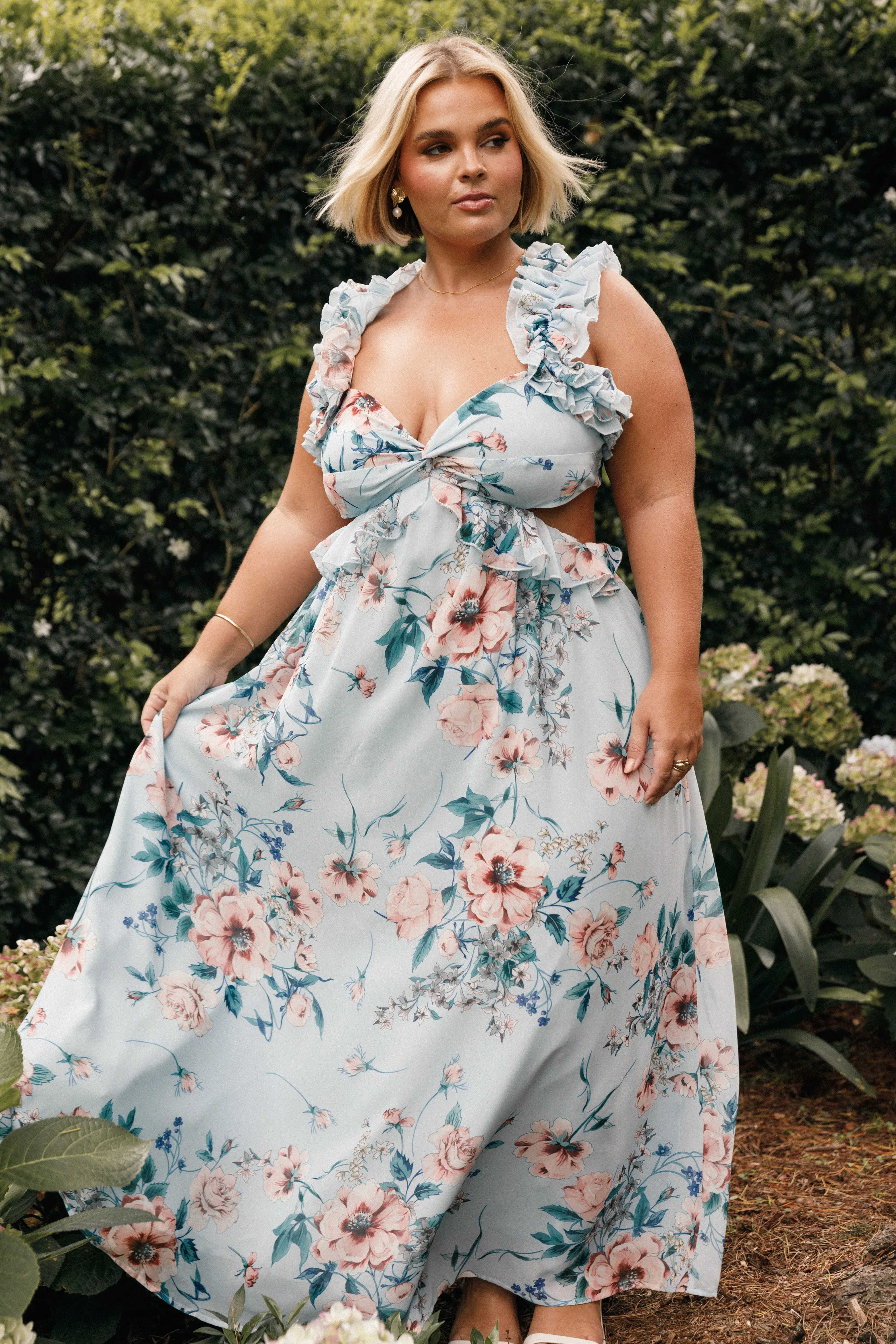 Lucah Frill Shoulder Maxi Dress - Blue Floral sold by Petal & Pup product image thumbnail 3