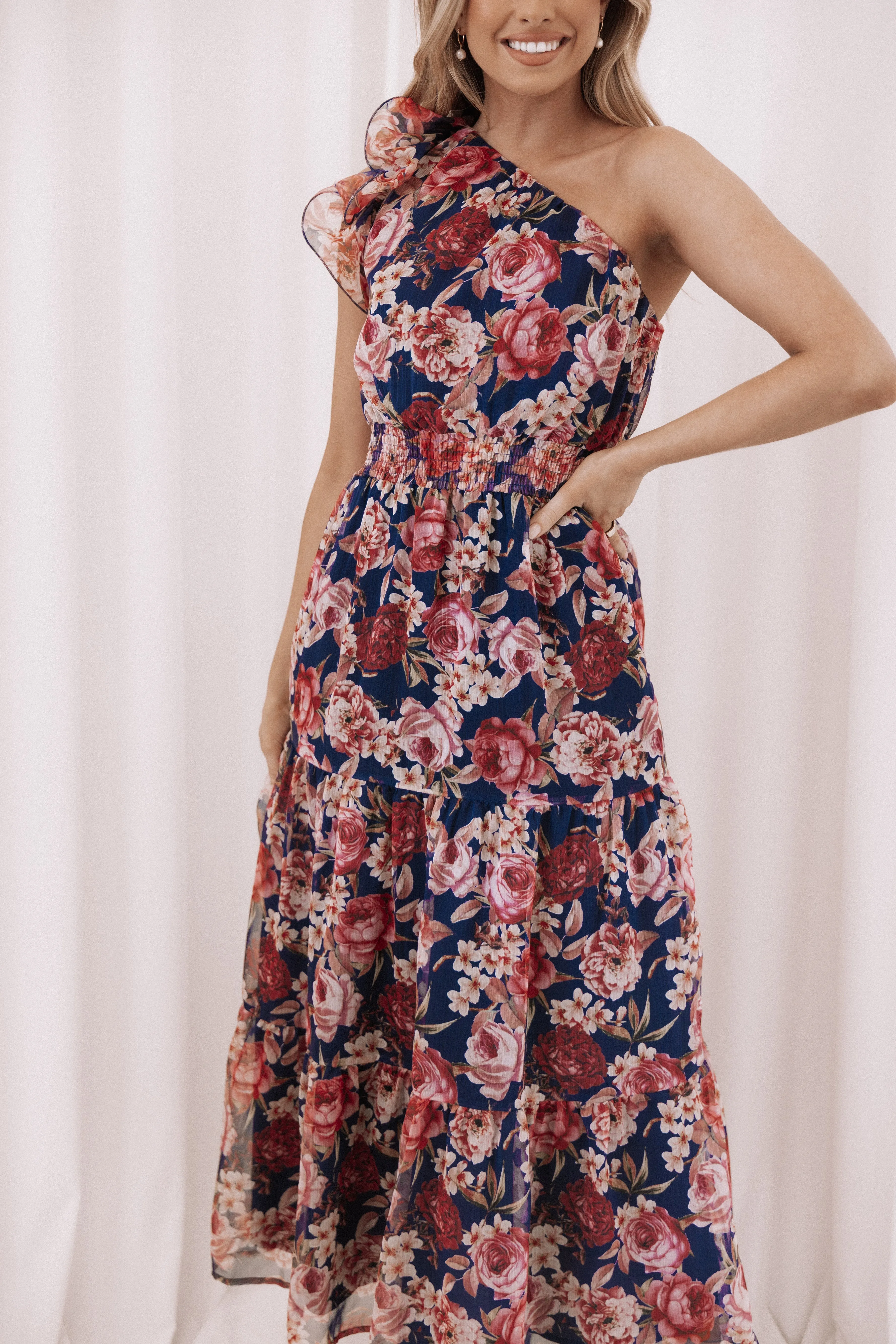 Layley One Shoulder Maxi Dress - Navy Floral sold by Petal & Pup product image thumbnail 2