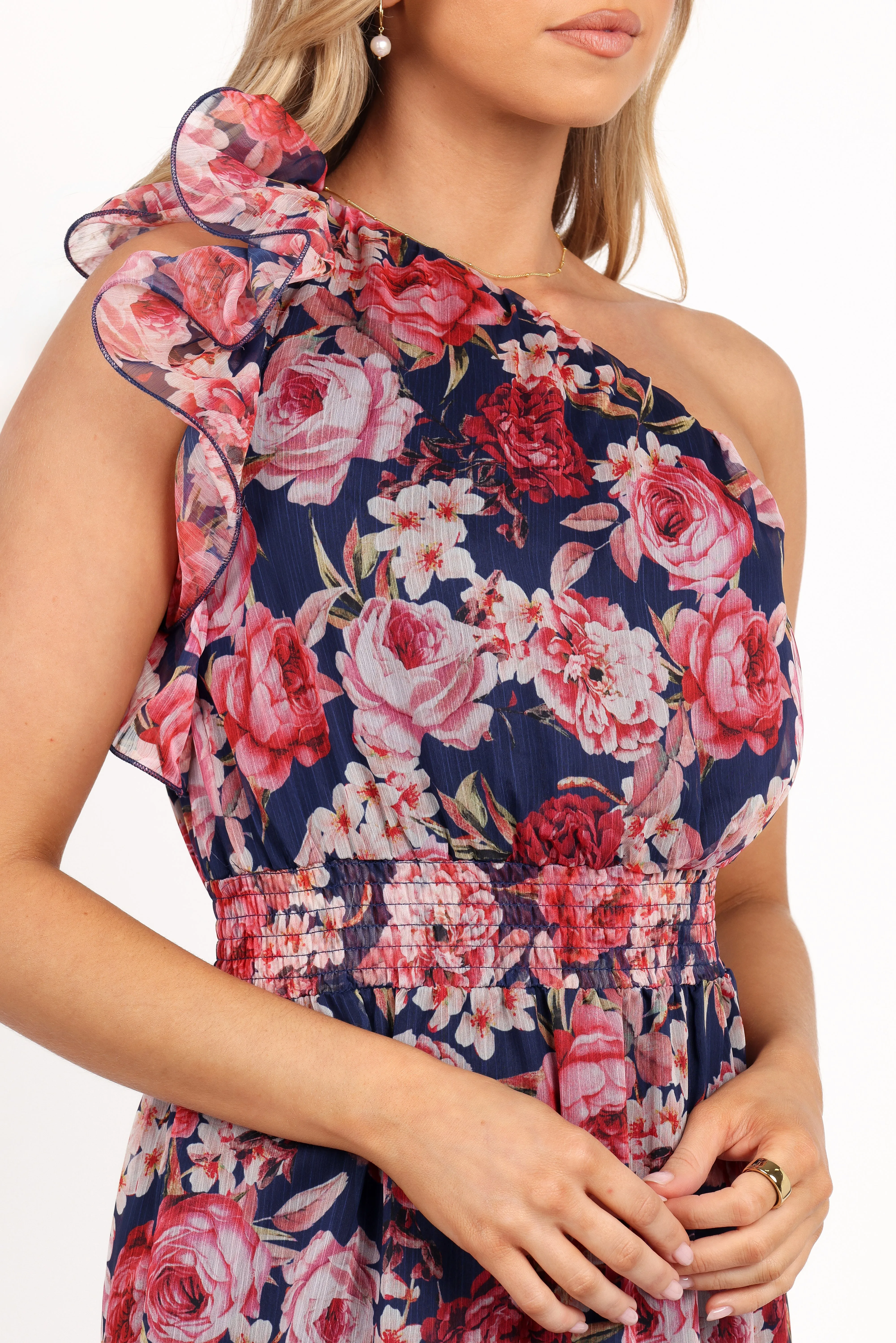 Layley One Shoulder Maxi Dress - Navy Floral sold by Petal & Pup product image thumbnail 4