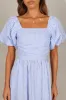 Clo Puff Sleeve Midi Dress - Blue Stripe sold by Petal & Pup