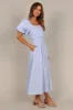 Clo Puff Sleeve Midi Dress - Blue Stripe sold by Petal & Pup