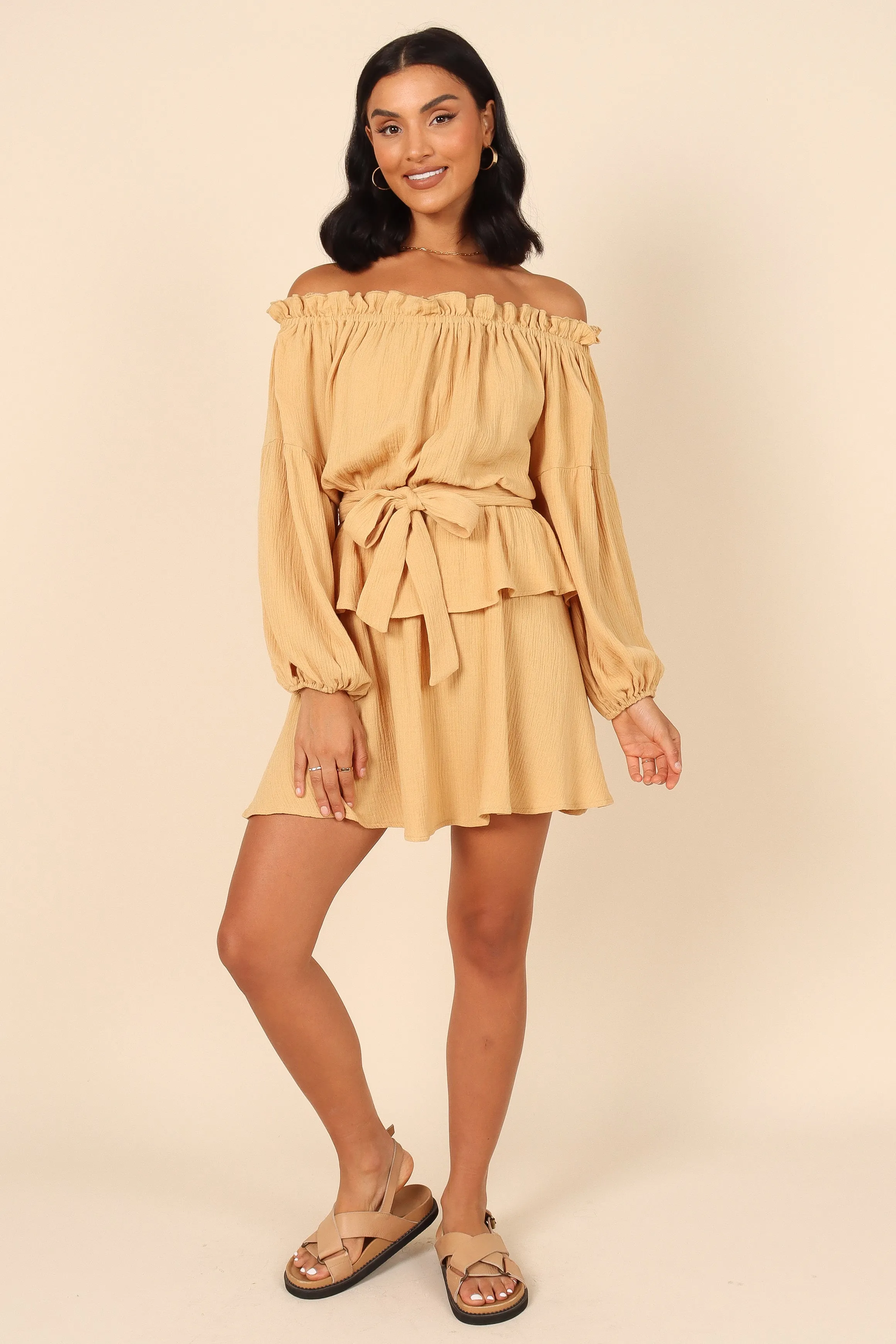Callie Off Shoulder Mini Dress - Mustard sold by Petal & Pup product image thumbnail 4