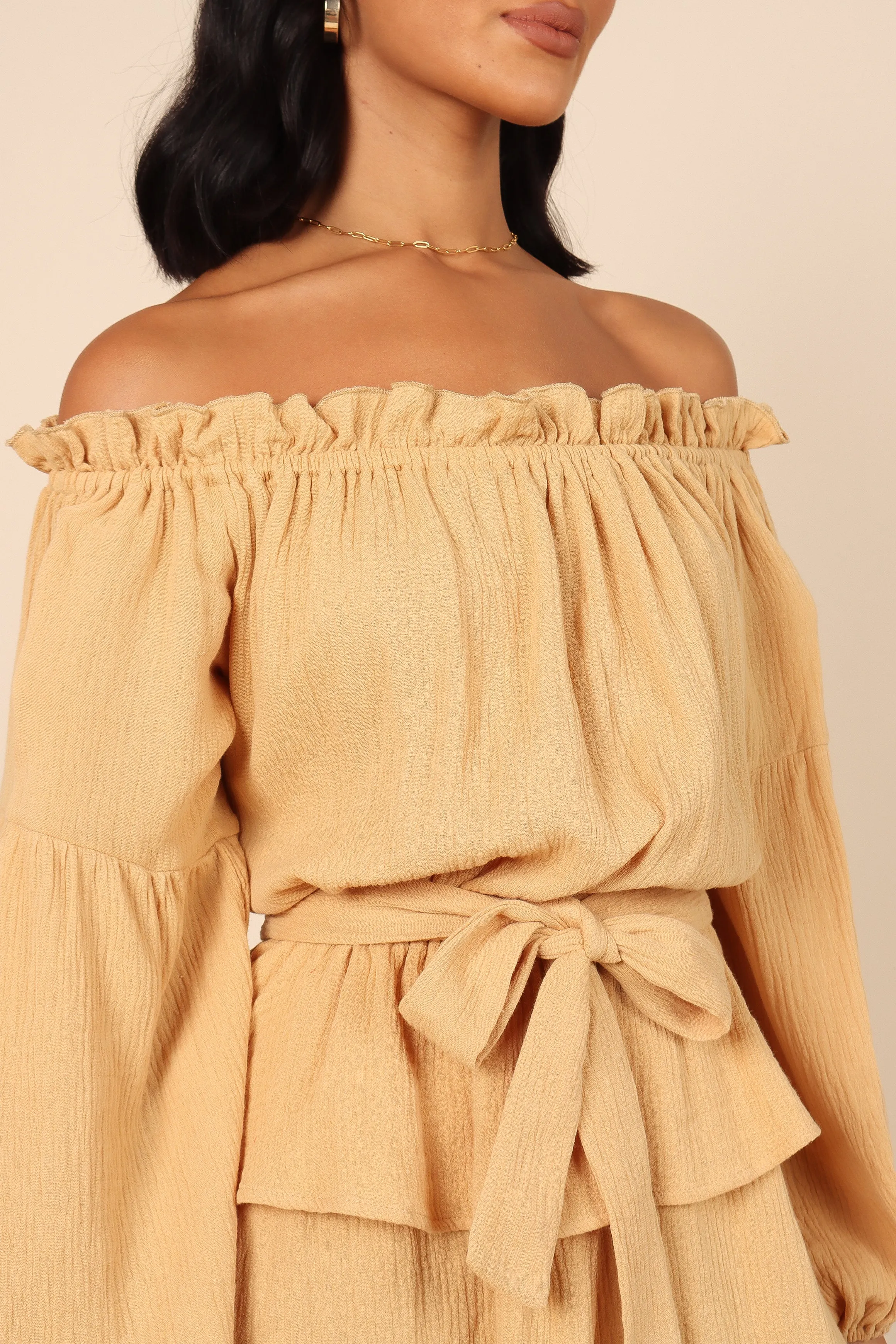 Callie Off Shoulder Mini Dress - Mustard sold by Petal & Pup product image thumbnail 2