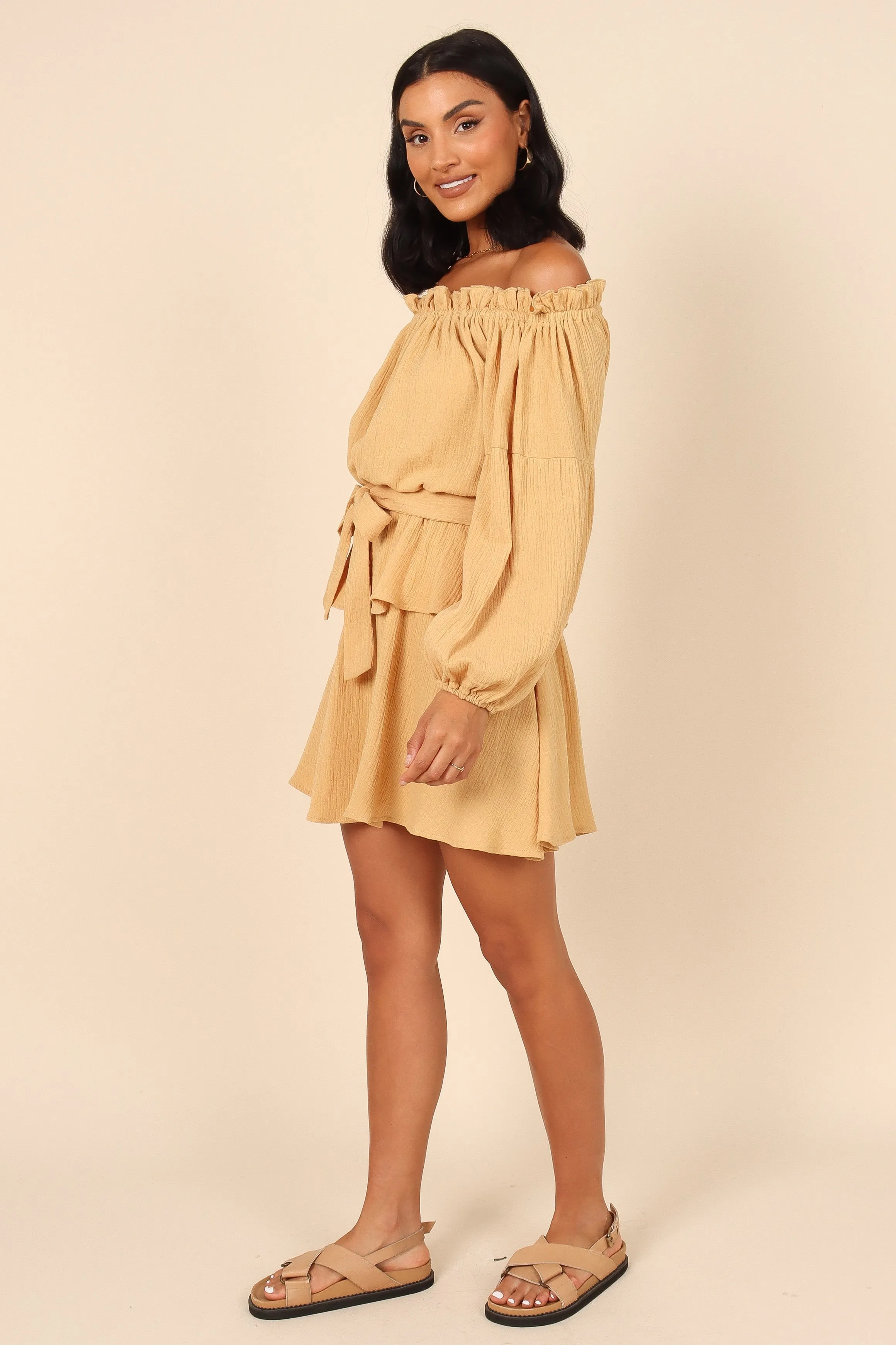 Callie Off Shoulder Mini Dress - Mustard sold by Petal & Pup product image thumbnail 3