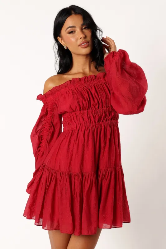 Willah Off Shoulder Mini Dress - Astoria Red sold by Petal & Pup