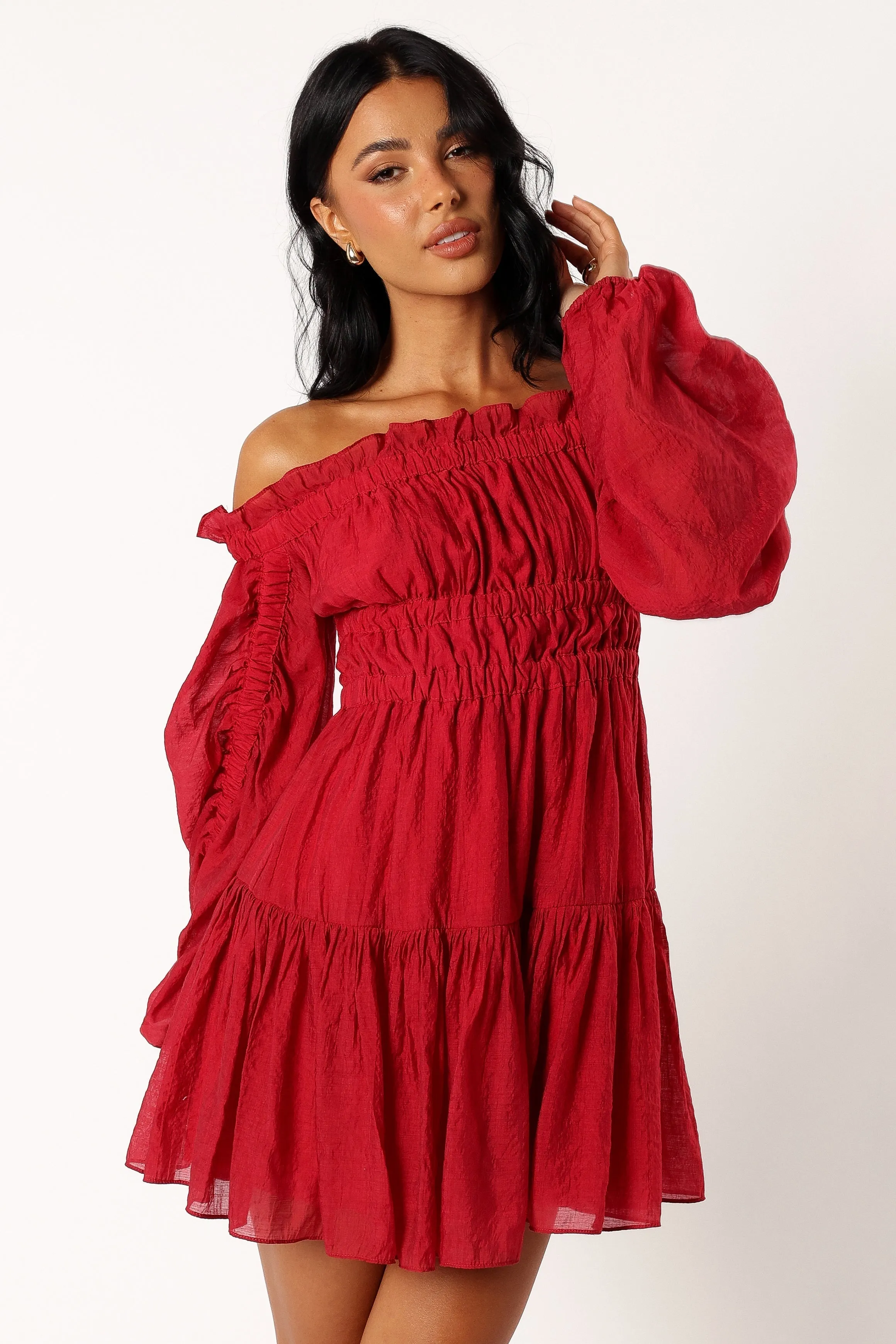 Willah Off Shoulder Mini Dress - Astoria Red sold by Petal & Pup