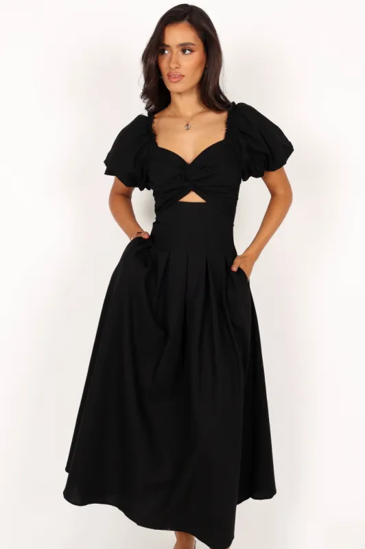Maria Puff Sleeve Midi Dress - Black sold by Petal & Pup
