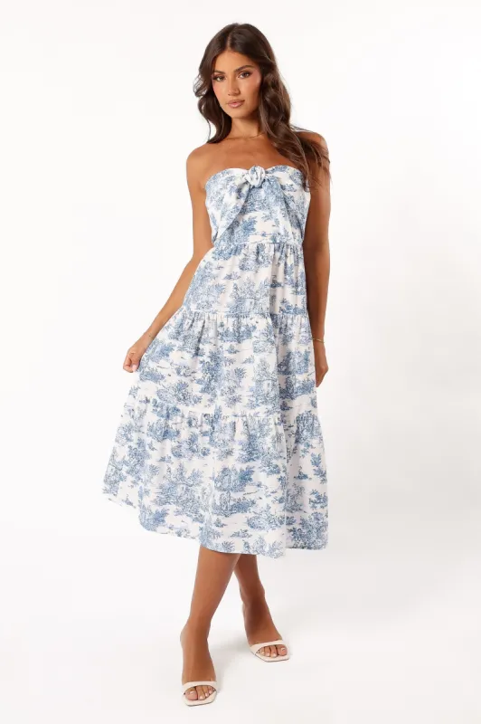Cherie Bow Front Midi Dress - Blue sold by Petal & Pup