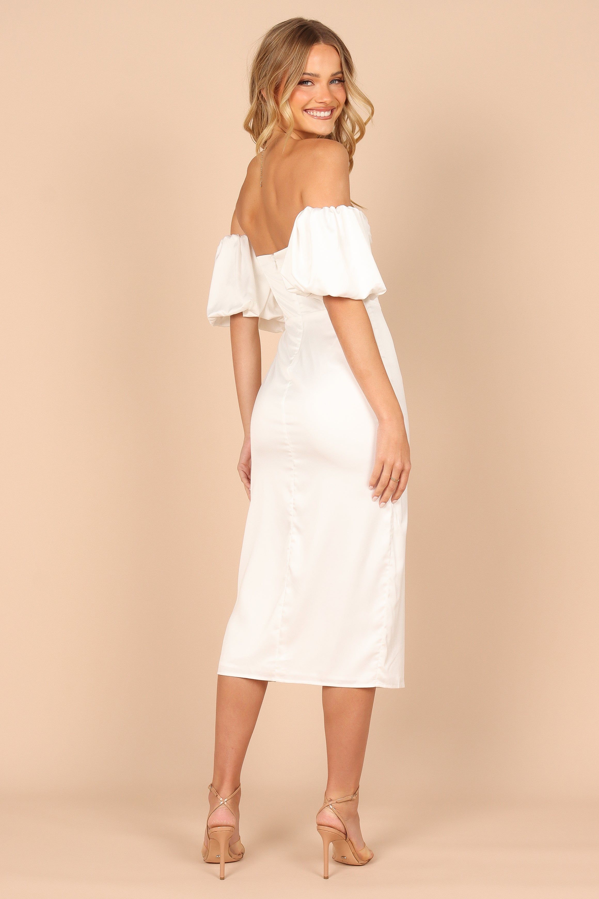 Dahlia Off Shoulder Puff Sleeve Midi Dress - Off White sold by Petal & Pup product image thumbnail 4