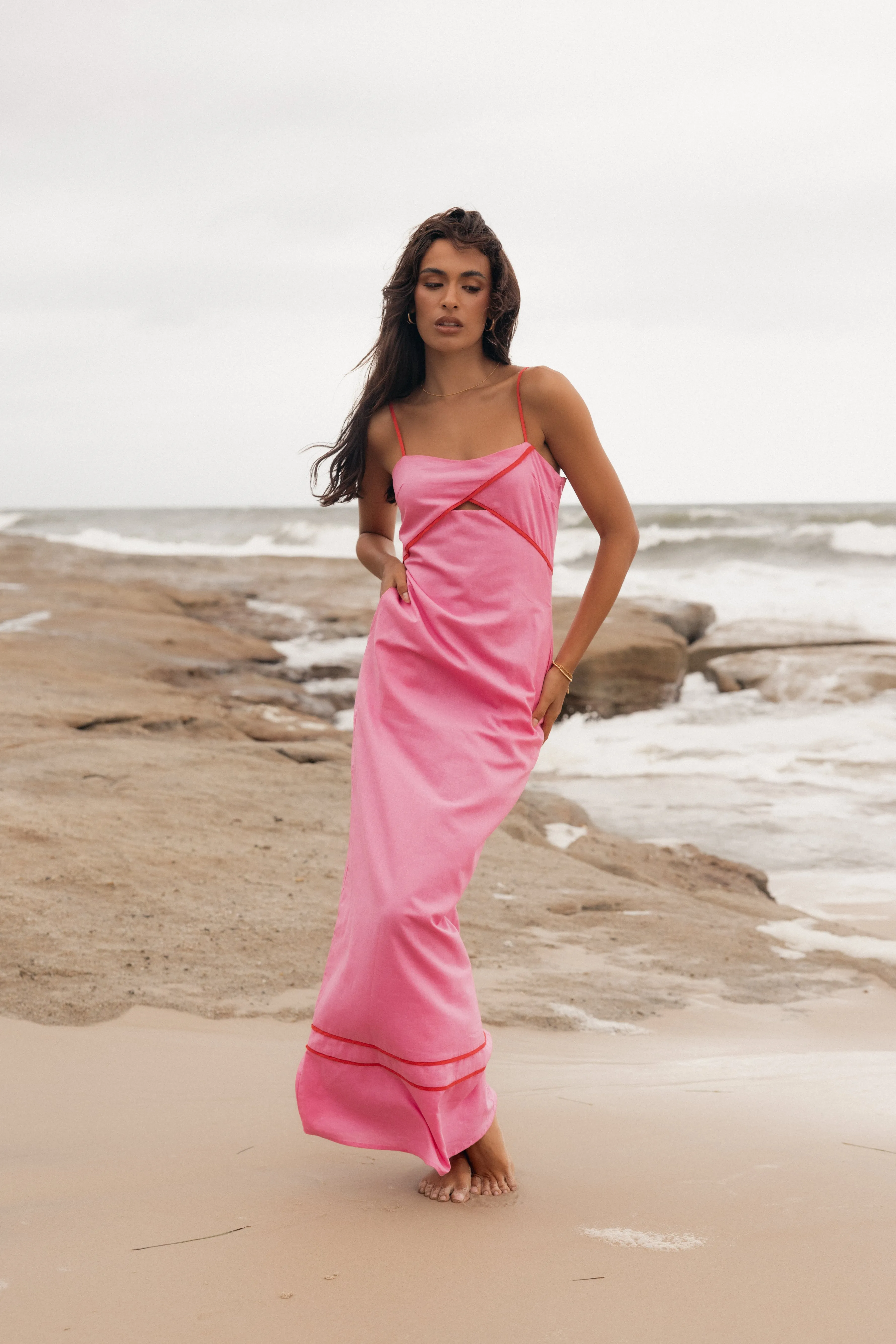 Callie Contrast Trim Maxi Dress - Pink sold by Petal & Pup