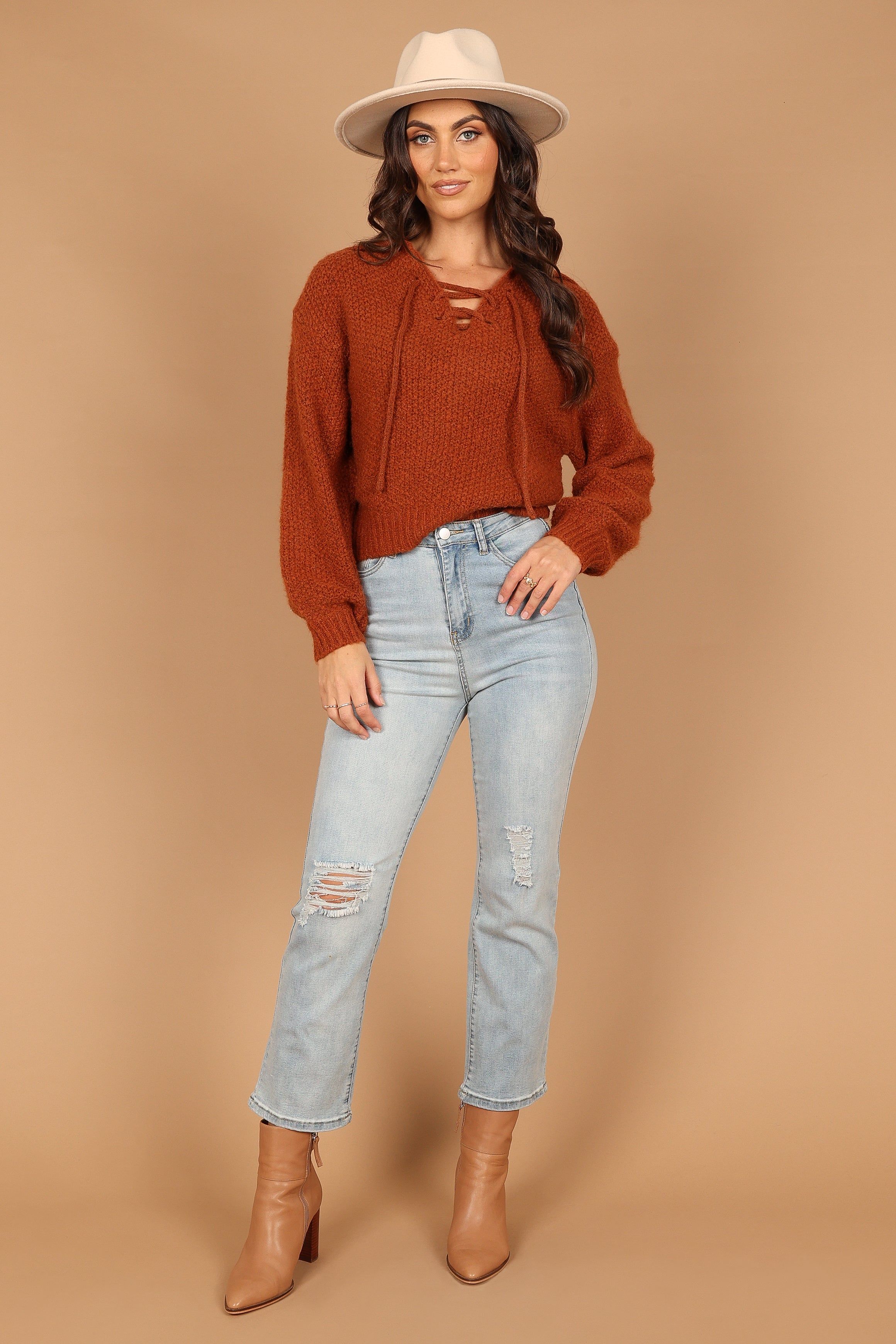 Cate Tie Neck Knit Sweater - Rust sold by Petal & Pup product image thumbnail 3