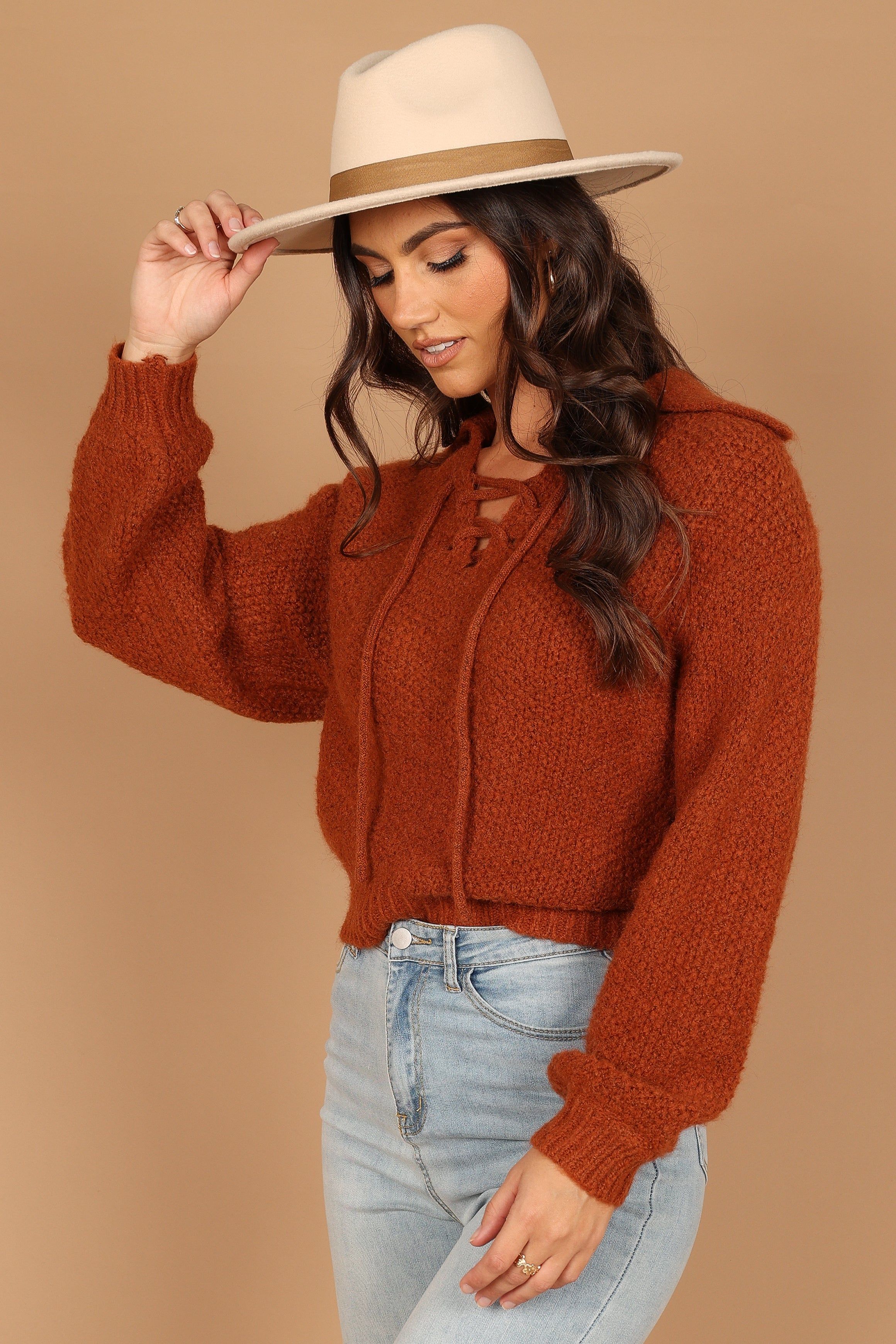 Cate Tie Neck Knit Sweater - Rust sold by Petal & Pup product image thumbnail 4
