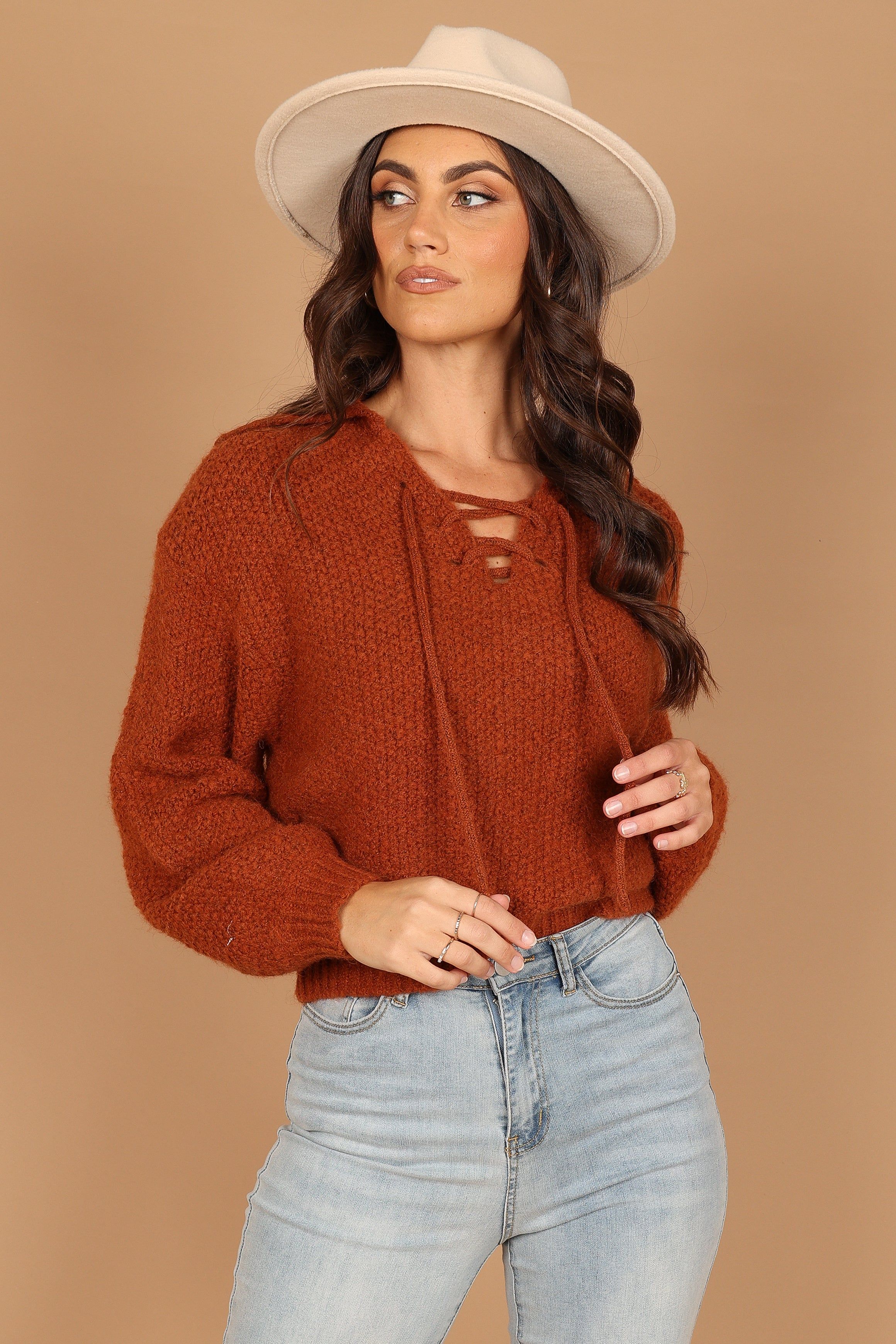 Cate Tie Neck Knit Sweater - Rust sold by Petal & Pup product image thumbnail 6