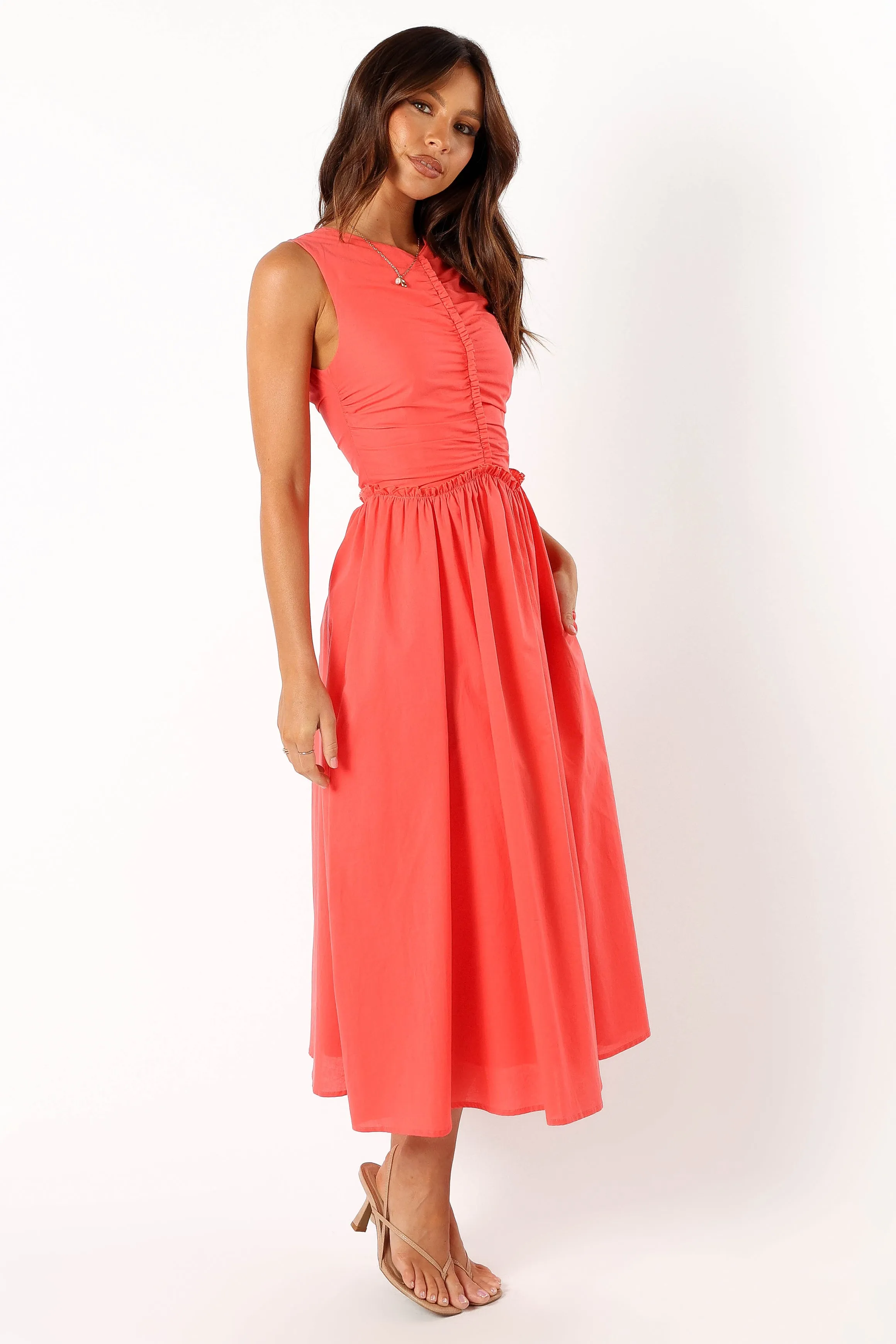 Violetta Ruched Midi Dress - Coral sold by Petal & Pup product image thumbnail 4
