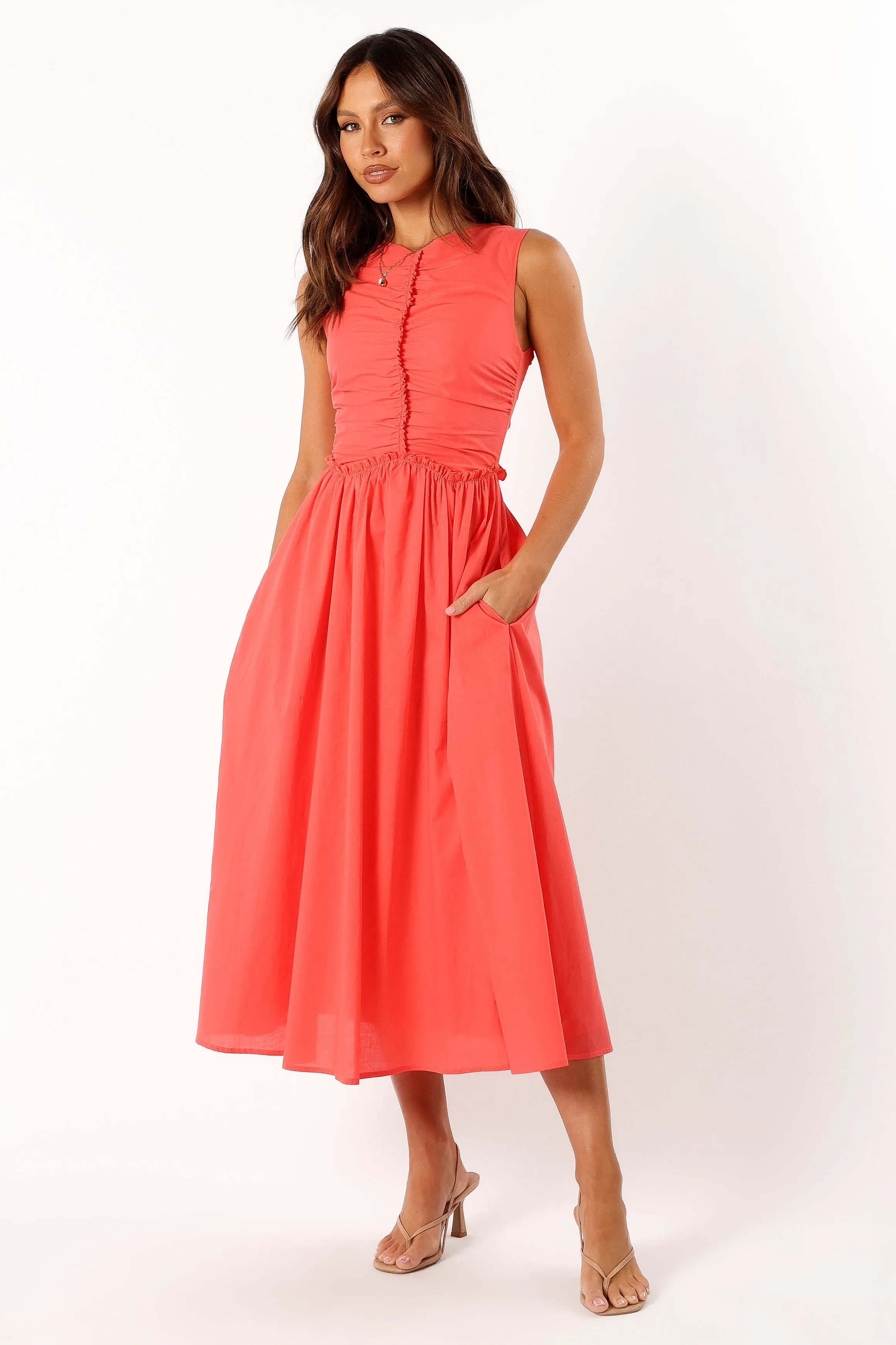 Violetta Ruched Midi Dress - Coral sold by Petal & Pup product image thumbnail 2