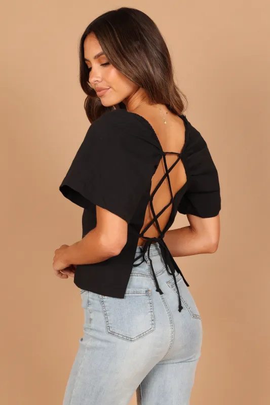 JOEY OPEN BACK TIE TOP - BLACK sold by Petal & Pup