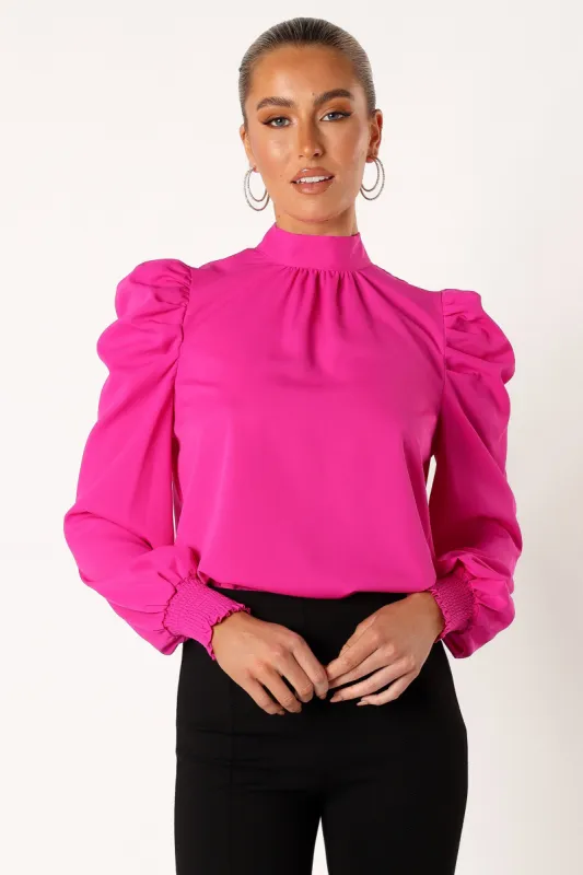 Jenny Puff Sleeve Blouse - Magenta sold by Petal & Pup