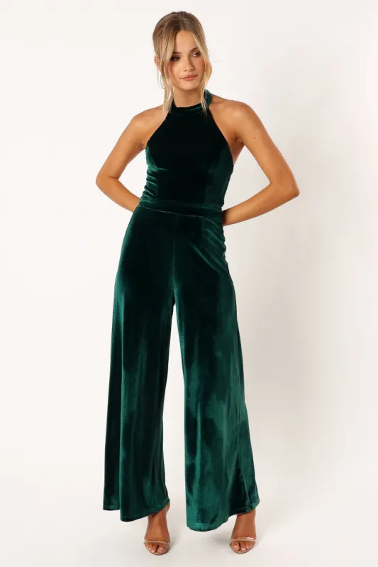 Aria Velvet Jumpsuit - Emerald sold by Petal & Pup