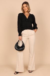Delilah Pleated V Neck Top - Black sold by Petal & Pup