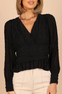 Delilah Pleated V Neck Top - Black sold by Petal & Pup