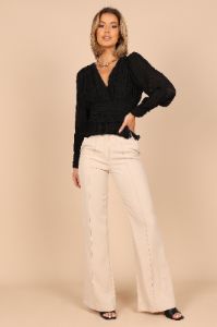 Delilah Pleated V Neck Top - Black sold by Petal & Pup