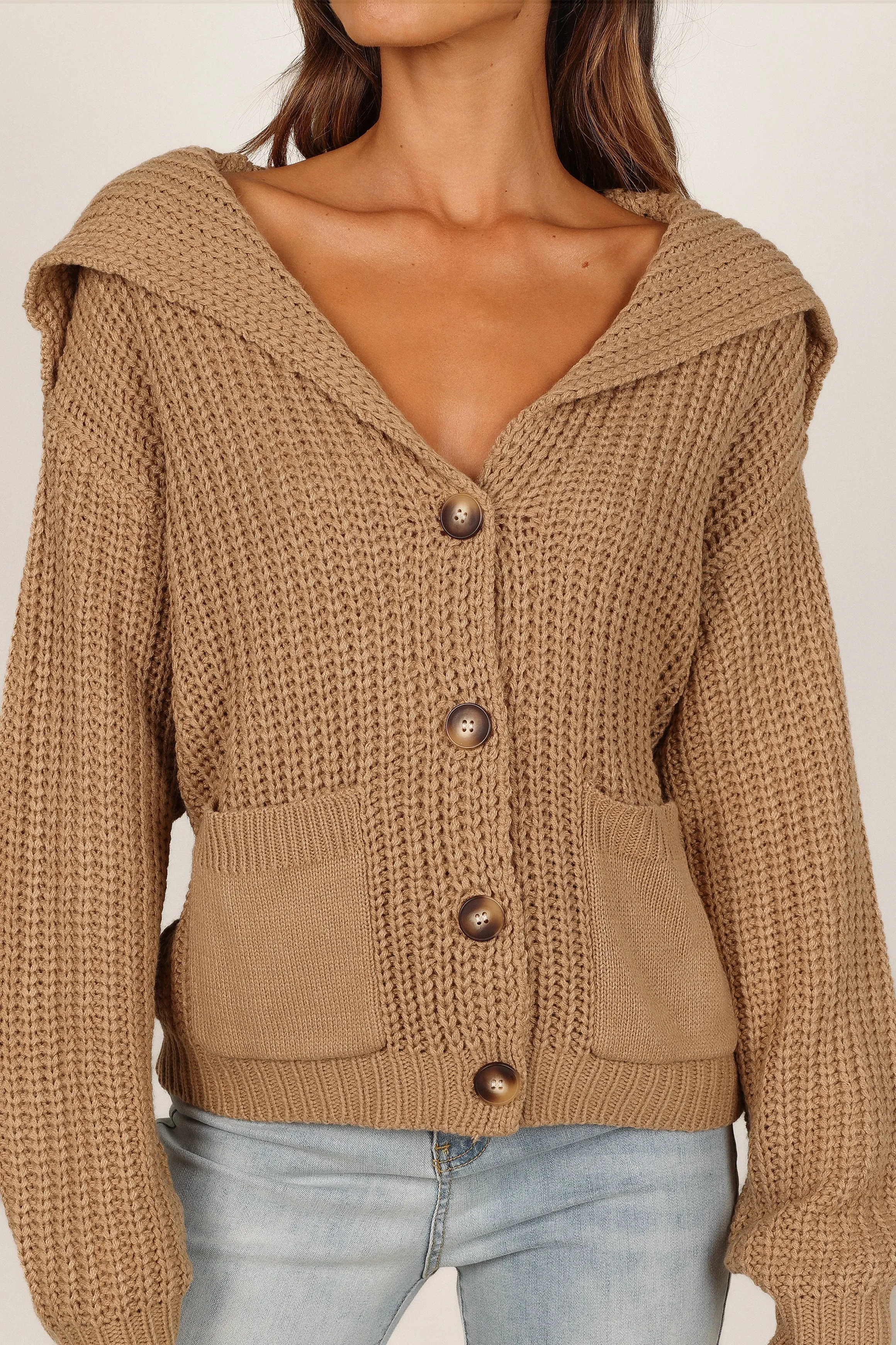 Amelia Oversize Collar Button Cardigan - Camel sold by Petal & Pup product image thumbnail 2