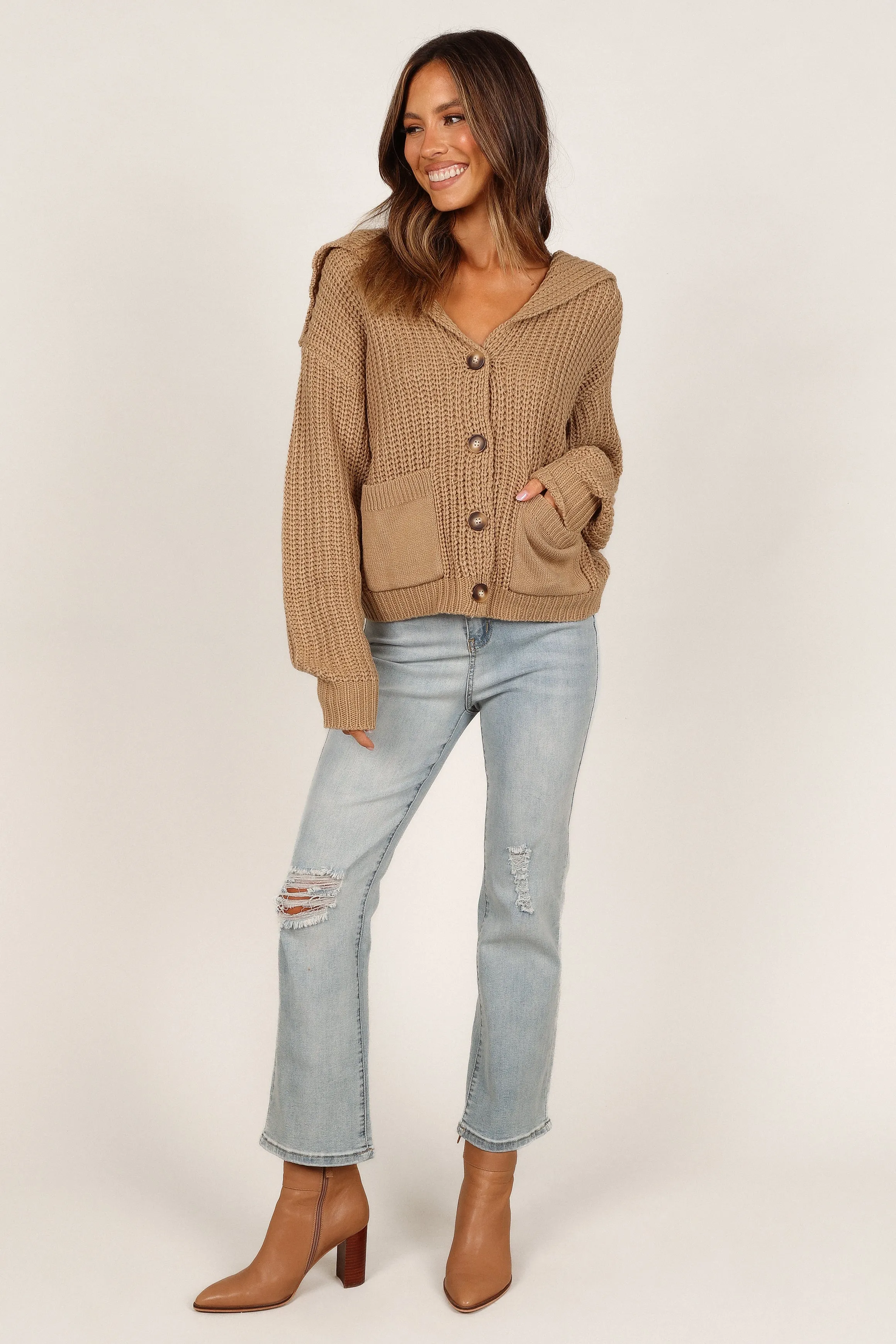 Amelia Oversize Collar Button Cardigan - Camel sold by Petal & Pup product image thumbnail 3