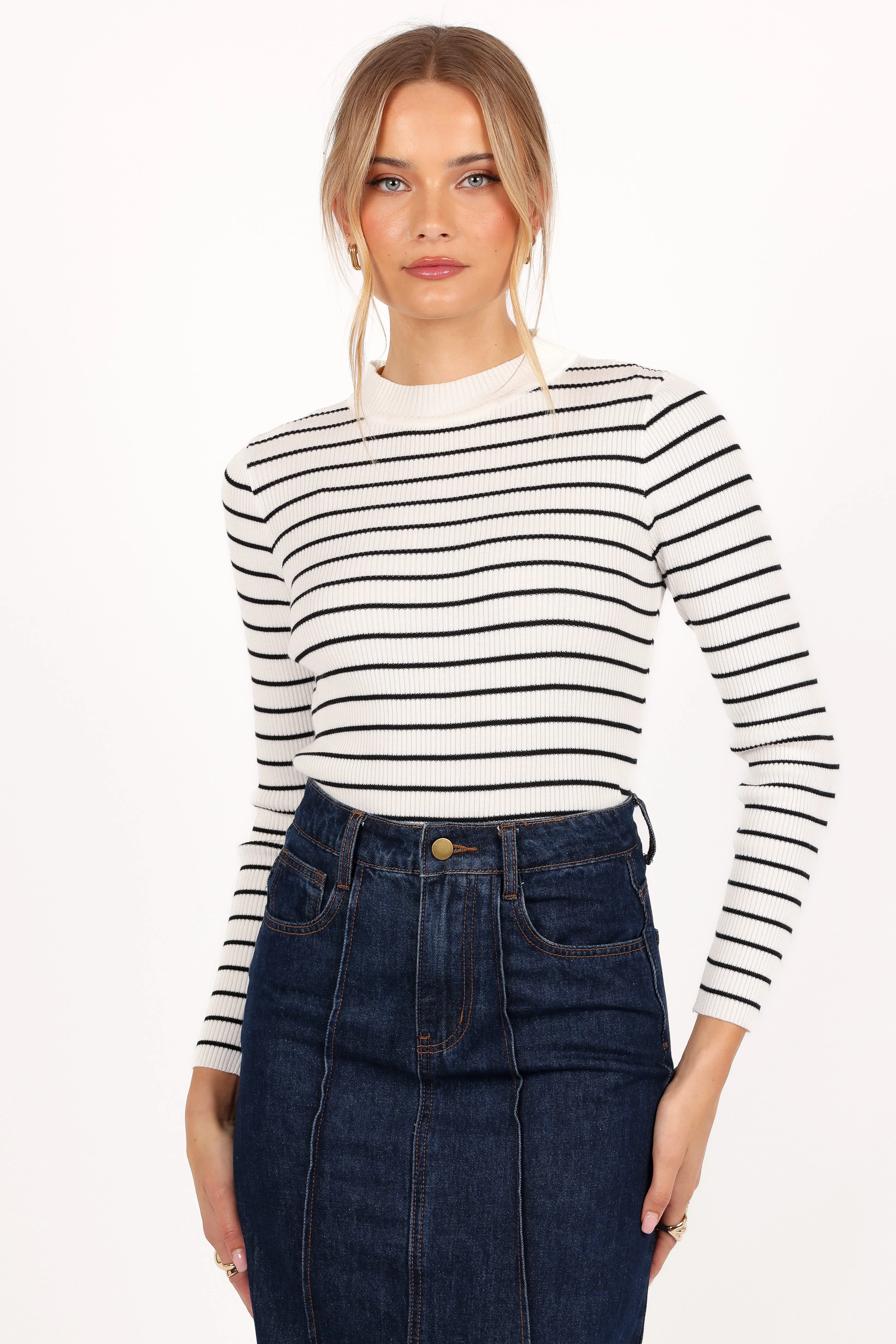Stacie Ribbed Knit Top - Cream Black Stripe sold by Petal & Pup product image thumbnail 2