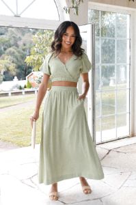 Cecily High Waisted Maxi Skirt - Sage sold by Petal & Pup
