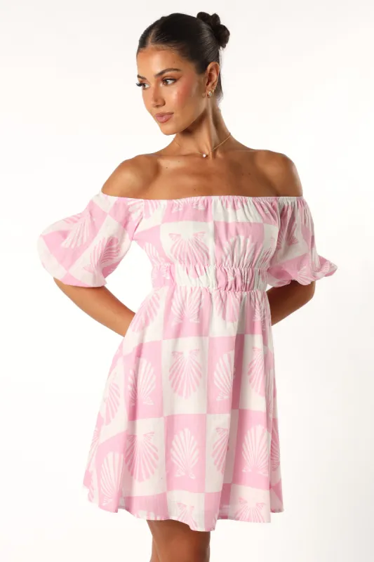 Rocco Off Shoulder Mini Dress - Pink sold by Petal & Pup
