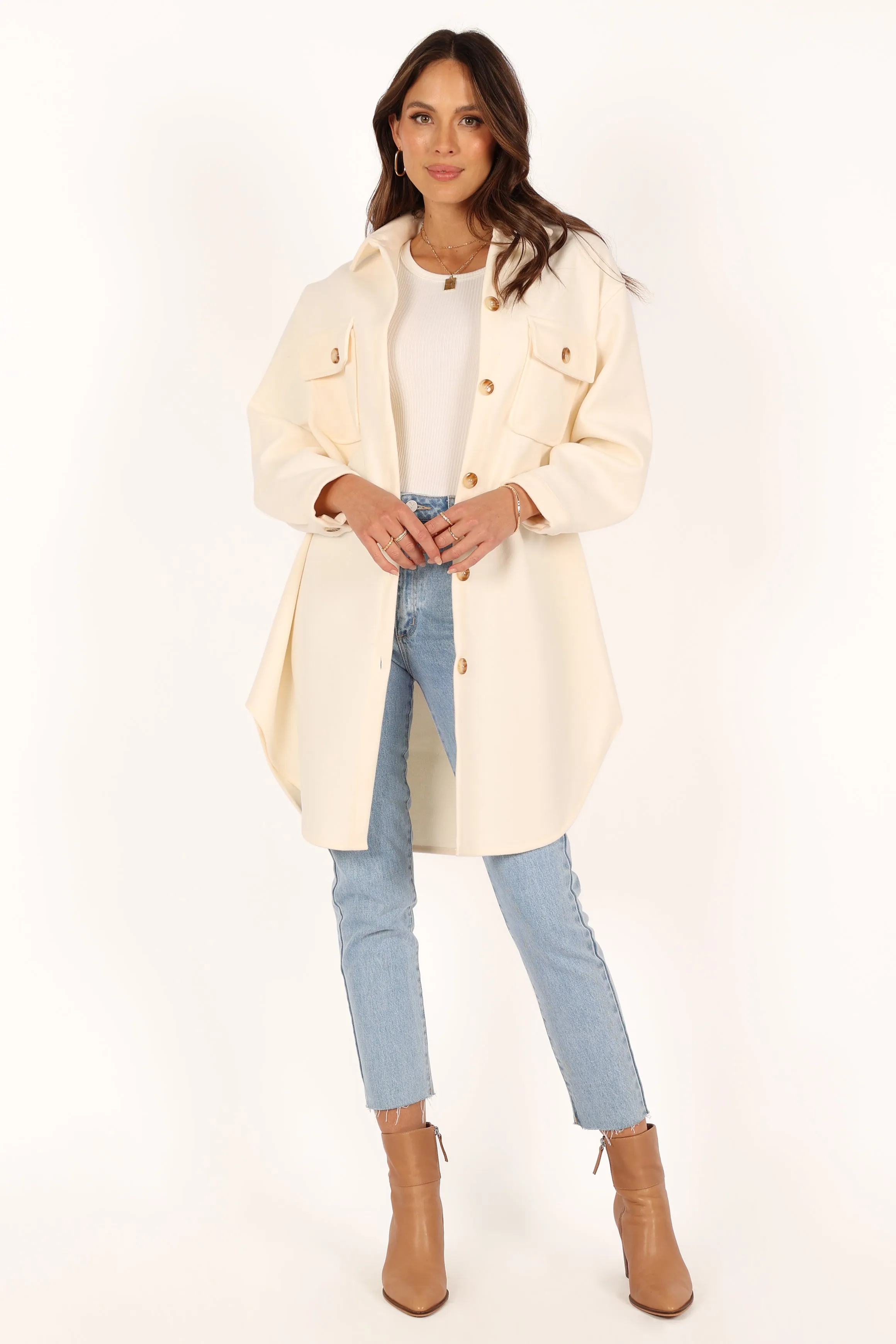 Elodie Double Pocket Shacket - Cream sold by Petal & Pup