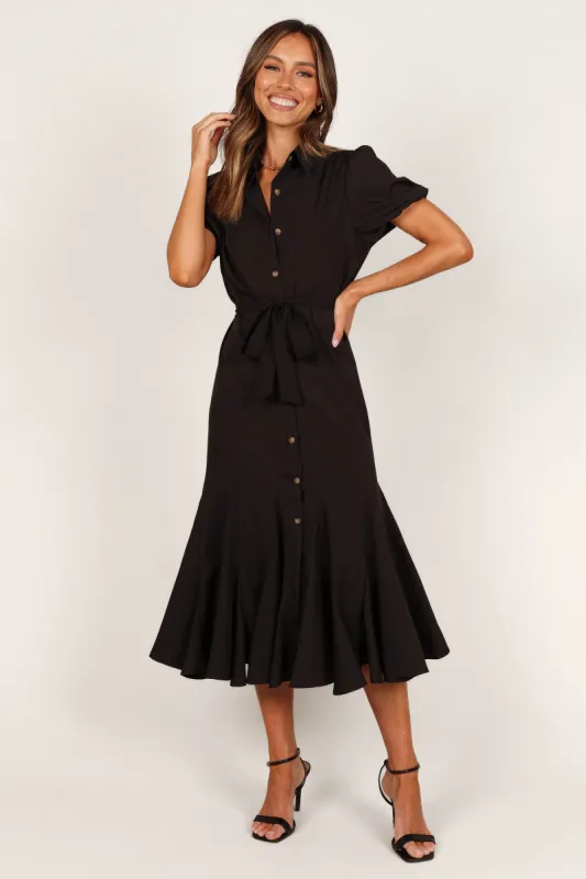 Gabrielle Button Down Midi Dress - Black sold by Petal & Pup