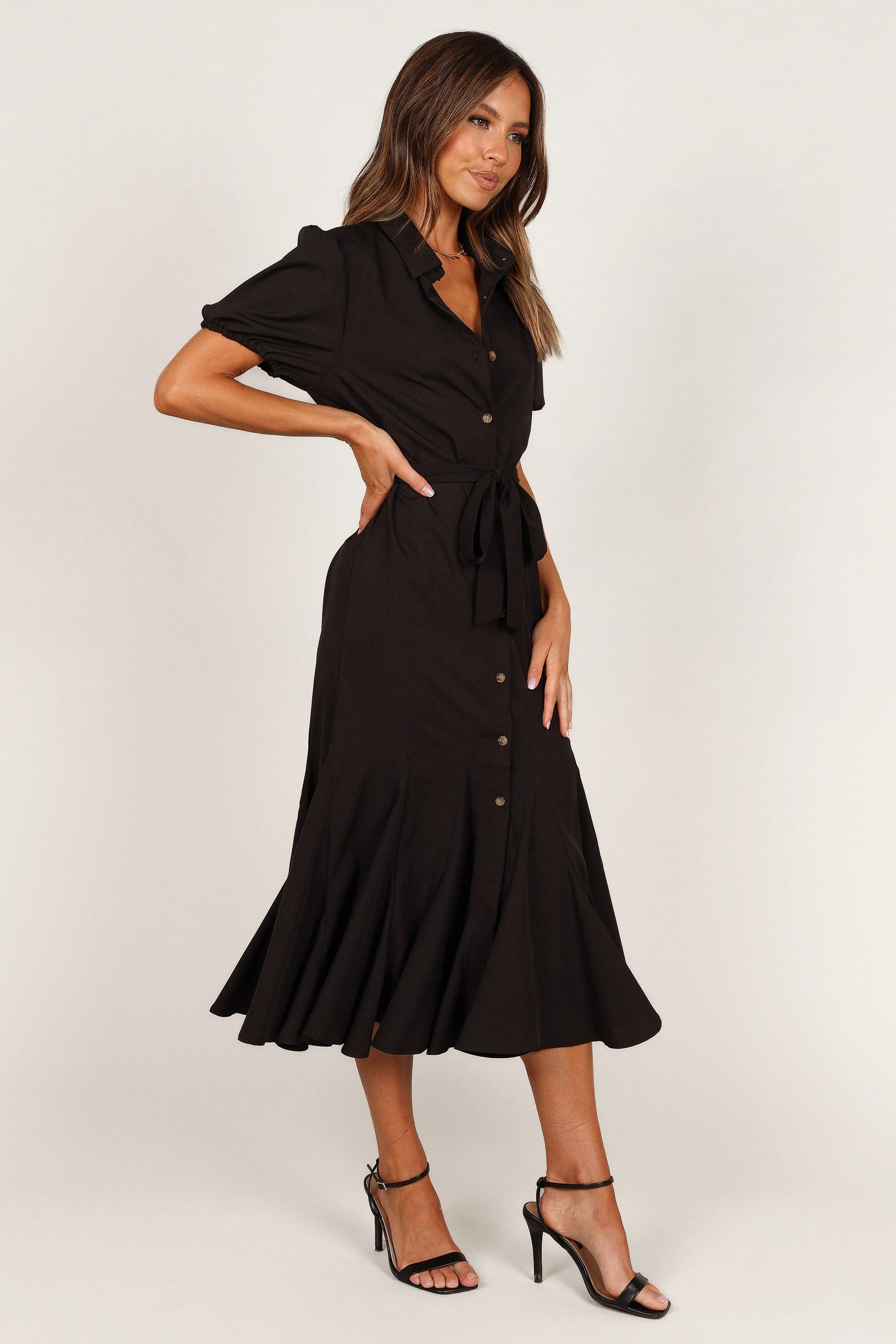 Gabrielle Button Down Midi Dress - Black sold by Petal & Pup product image thumbnail 5